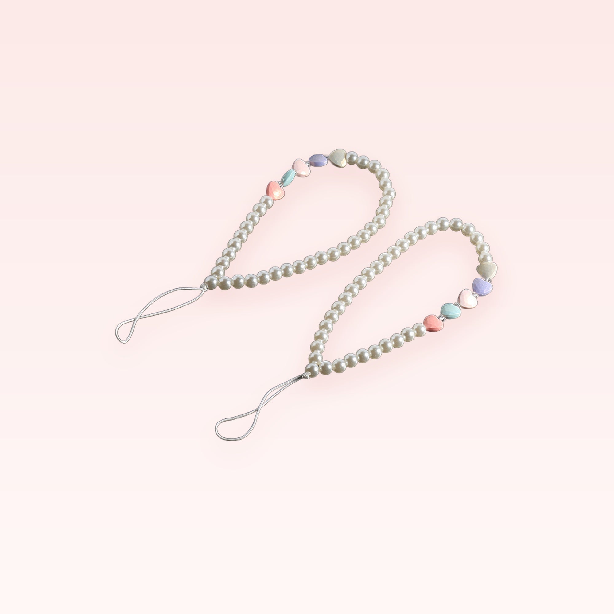 Pearl & Pastel Heart Phone Charm Strap | Cute Wrist Lanyard