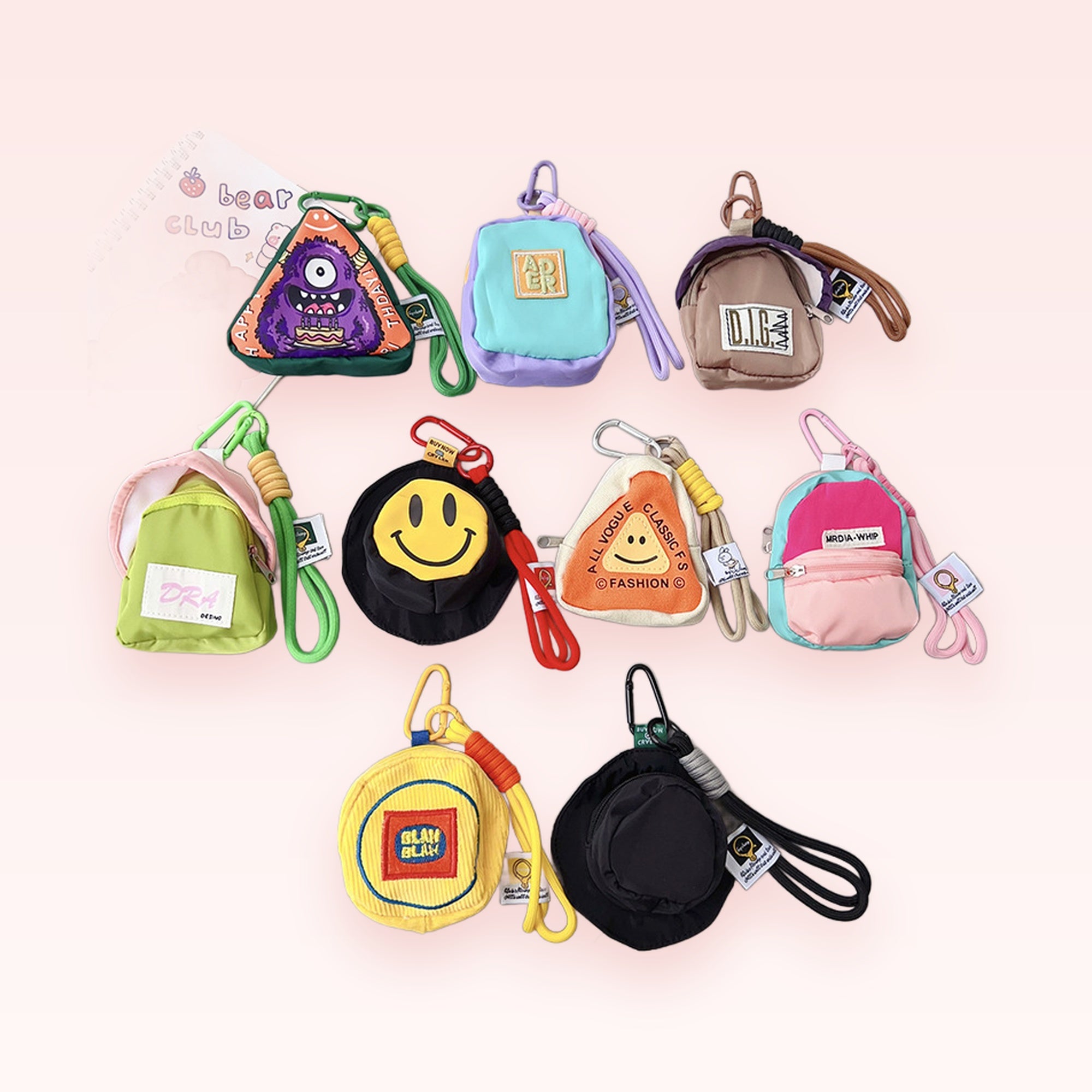 Cute Mini Bag Phone Charms | Kawaii Backpack & Bucket Hat Keychains