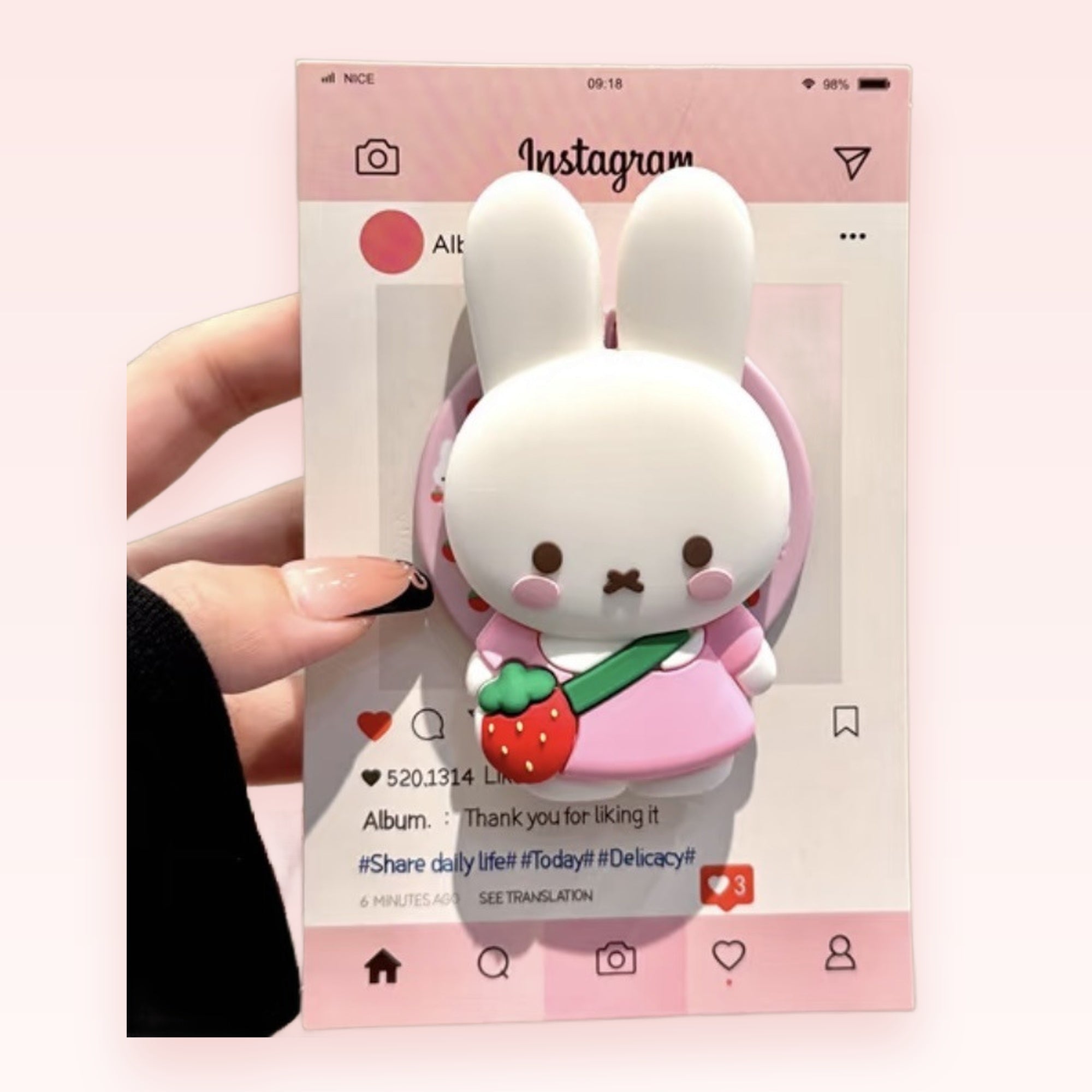 Cute White Bunny Phone Grip | Kawaii Strawberry Crossbody Pop Socket Stand