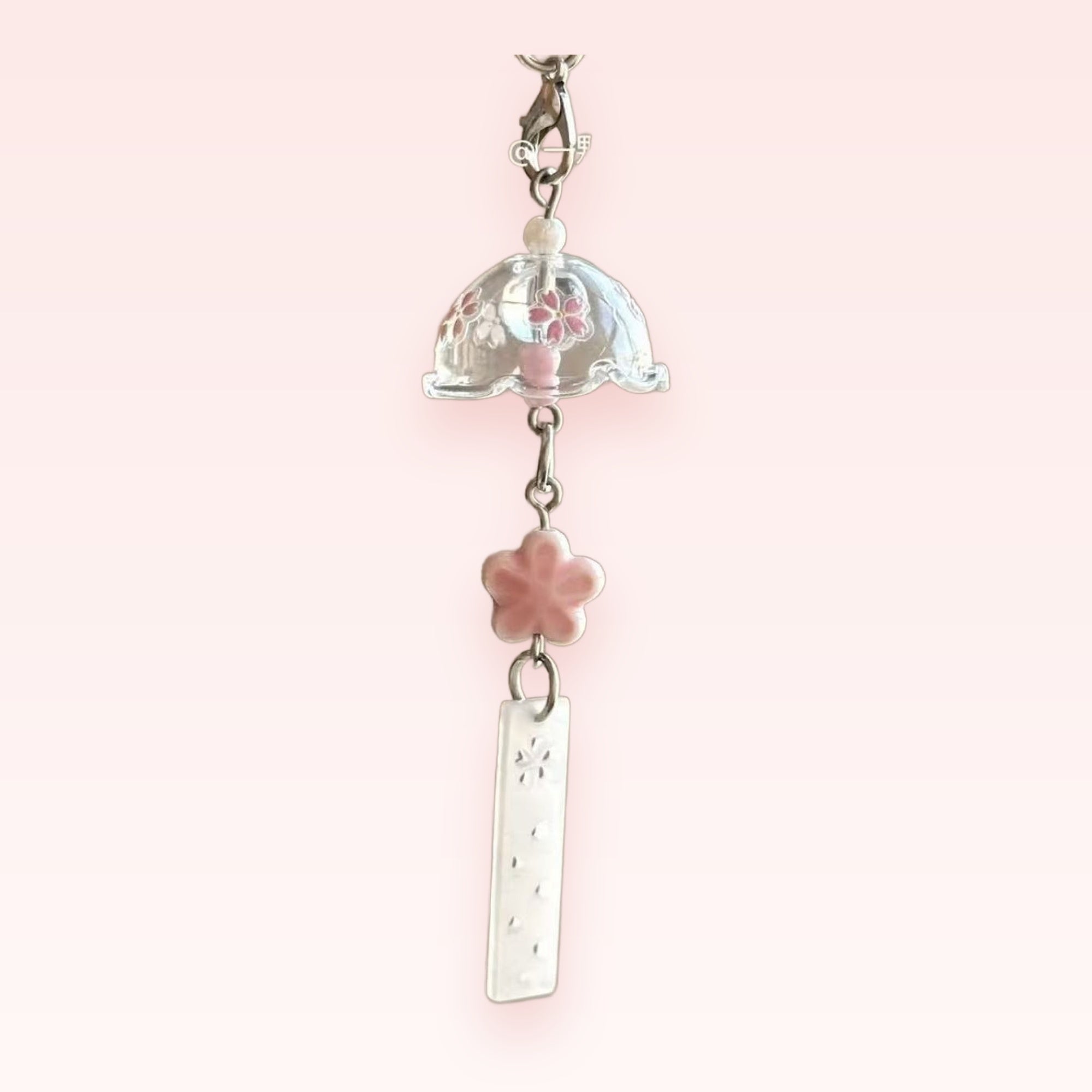 Kawaii Sakura Clear Bell Phone Charm | Pink Flower Wind Chime Keychain
