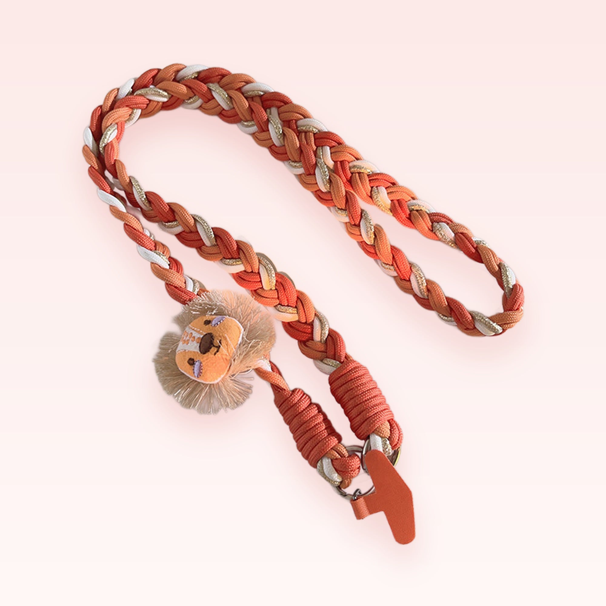Braided Orange & White Lion Phone Charm Lanyard | Cute Animal Wrist Strap