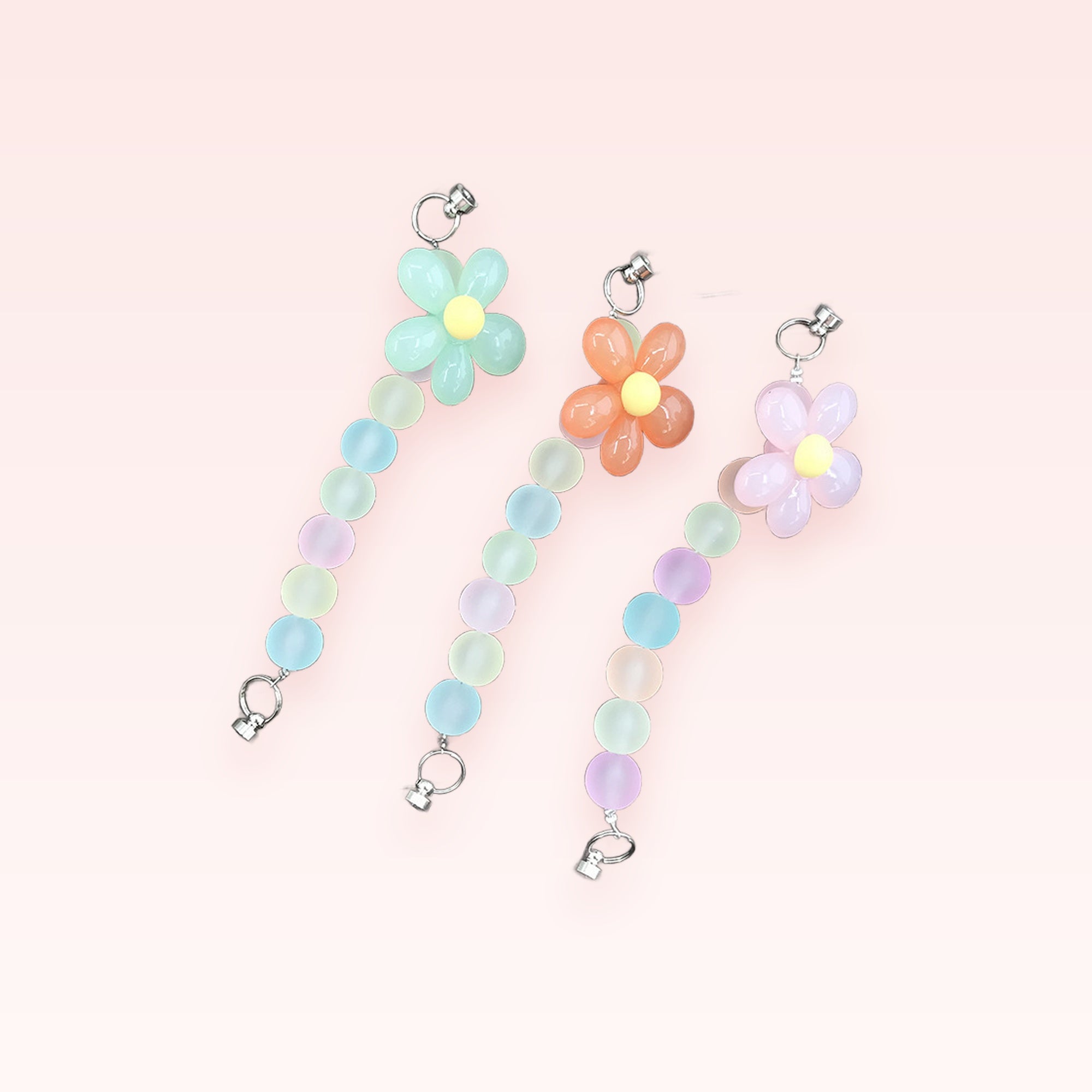 Kawaii Flower Bead Phone Charm Strap | Pastel Wrist Lanyard