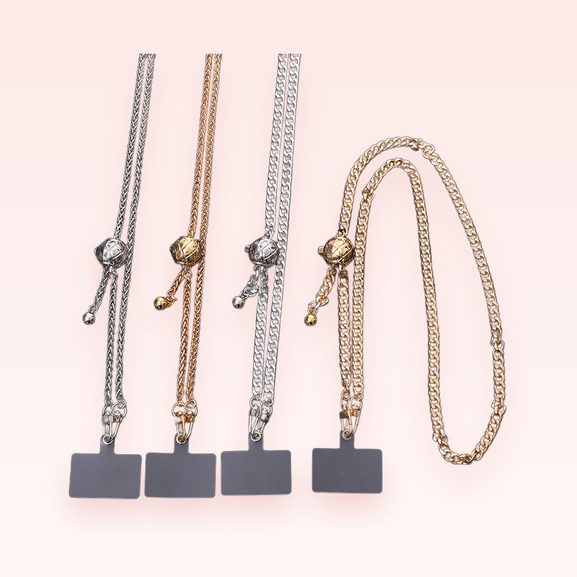 Adjustable Gold & Silver Chain Phone Lanyard | Chic Metal Strap with Globe Slider