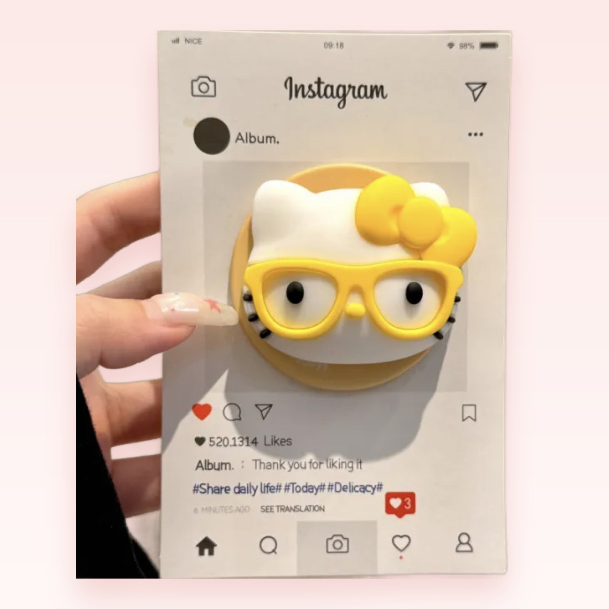 Kawaii Hello Kitty Yellow Glasses Phone Grip | Cute Pop Socket Stand