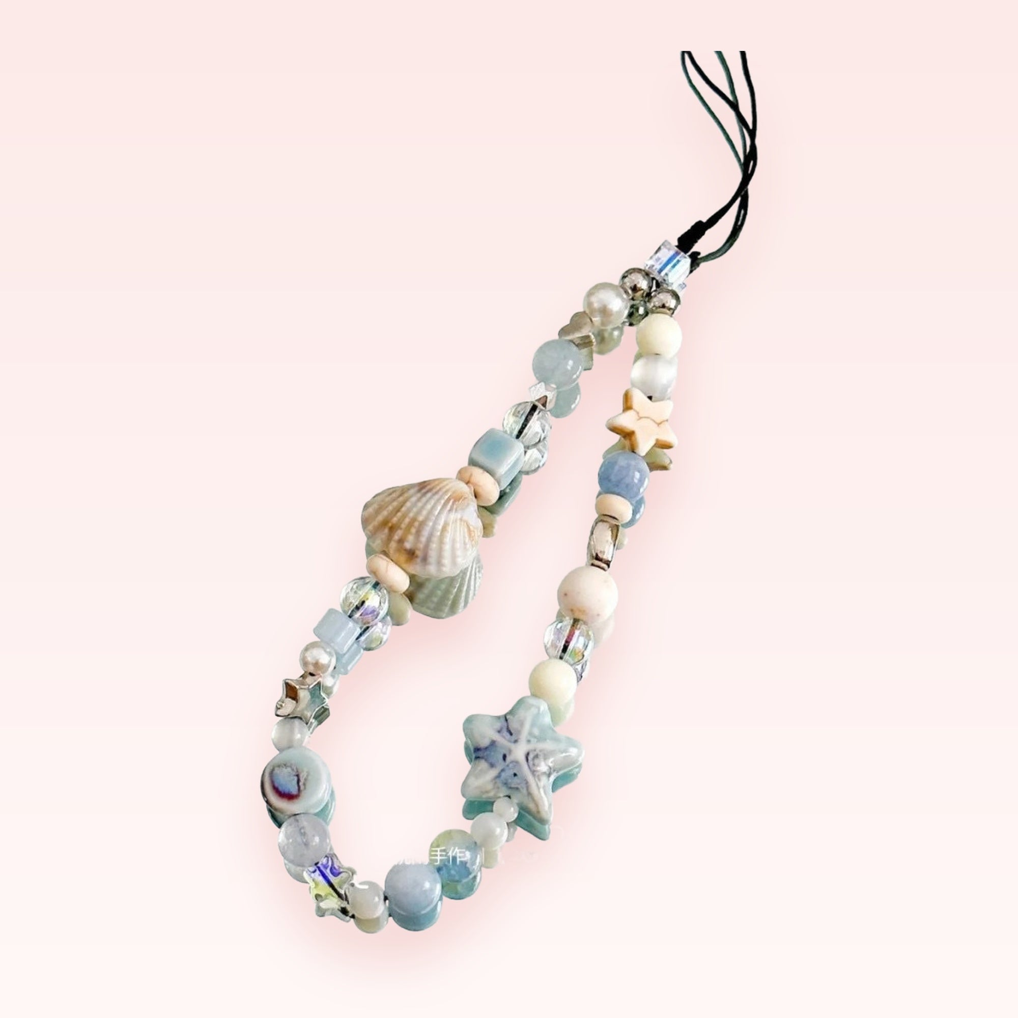 Ocean Blue Seashell & Starfish Phone Charm Strap | Aesthetic Beaded Wrist Lanyard