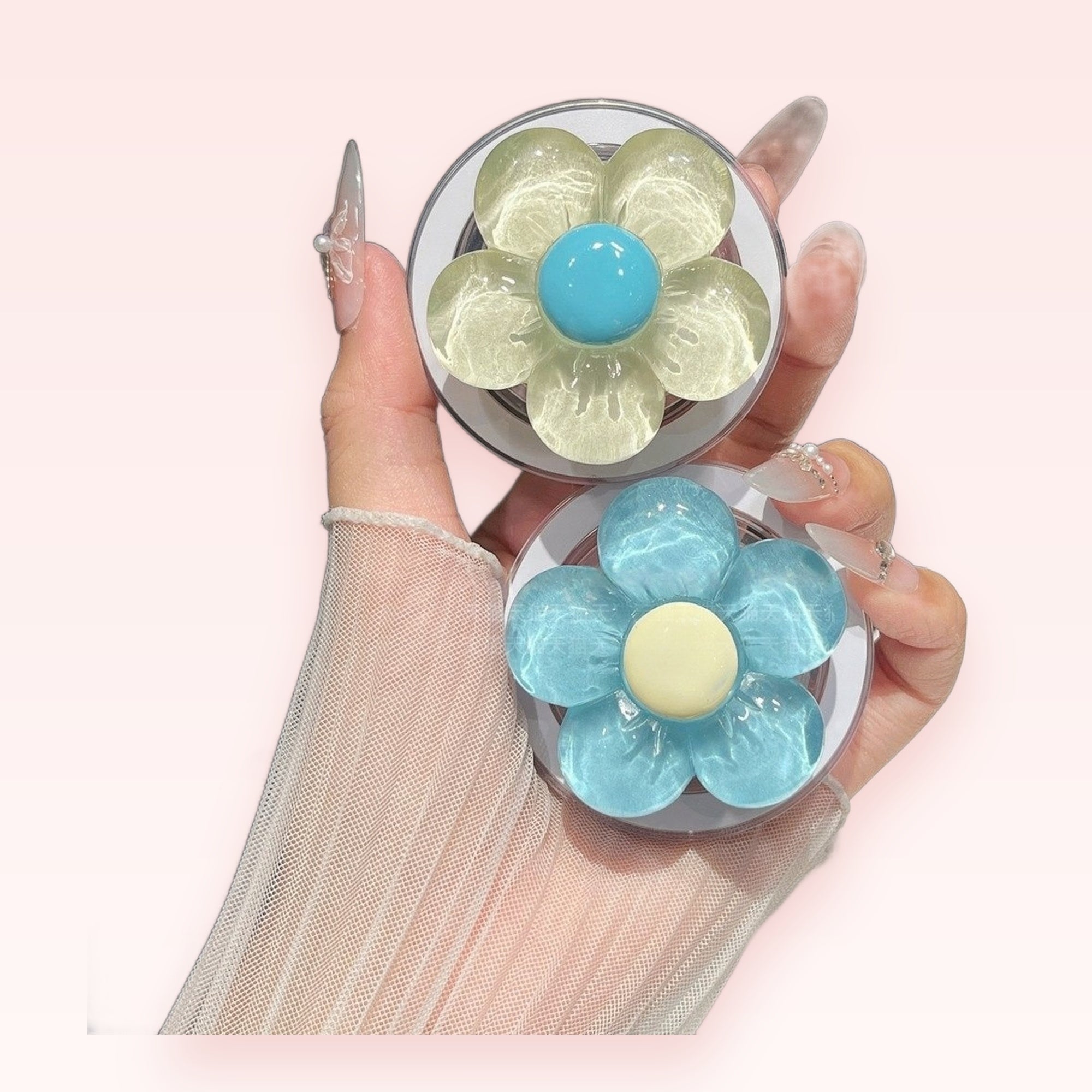 Clear Daisy Flower Phone Grip | Cute Pastel Blue & Yellow Pop Socket Stand