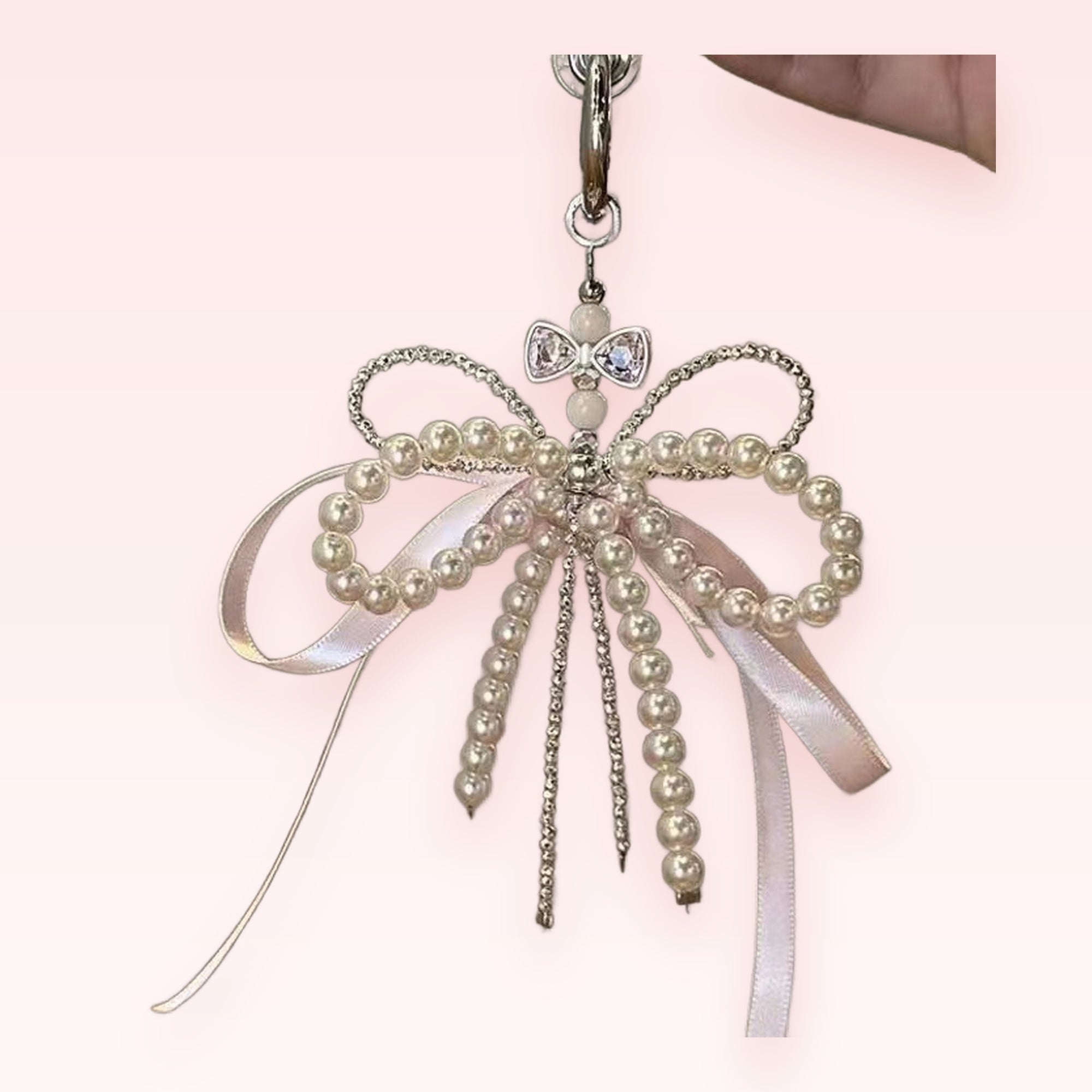 Elegant Pearl Bow Phone Charm | Aesthetic Beaded Keychain Lanyard