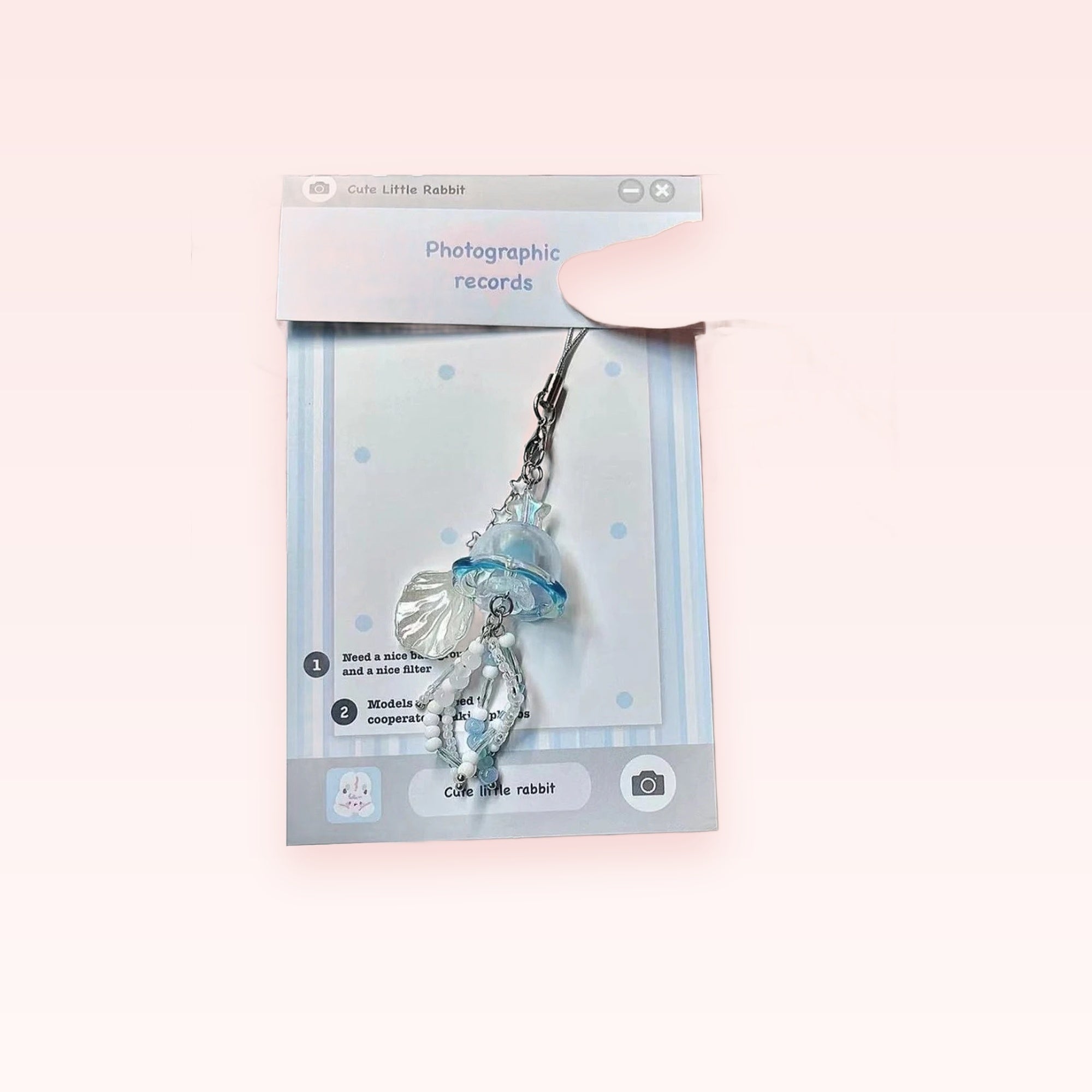Cute Blue Jellyfish & Shell Beaded Phone Charm | Aesthetic Ocean Core Wrist Strap