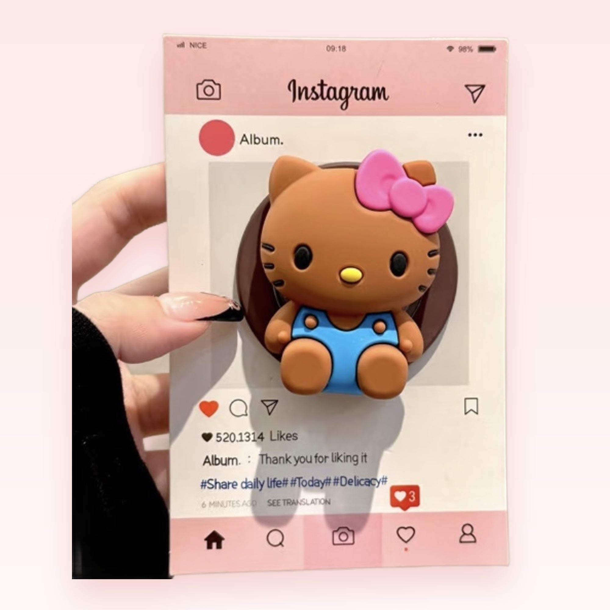 Cute Hello Kitty Instagram Phone Grip | Kawaii Brown Kitty Pop Socket Stand