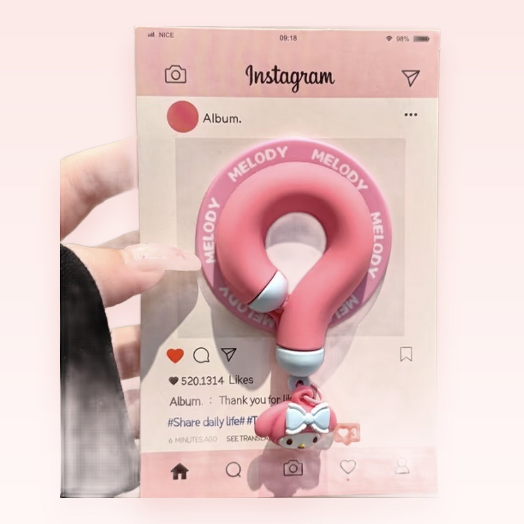 Pink My Melody Question Mark Phone Grip | Kawaii Pop Socket Stand
