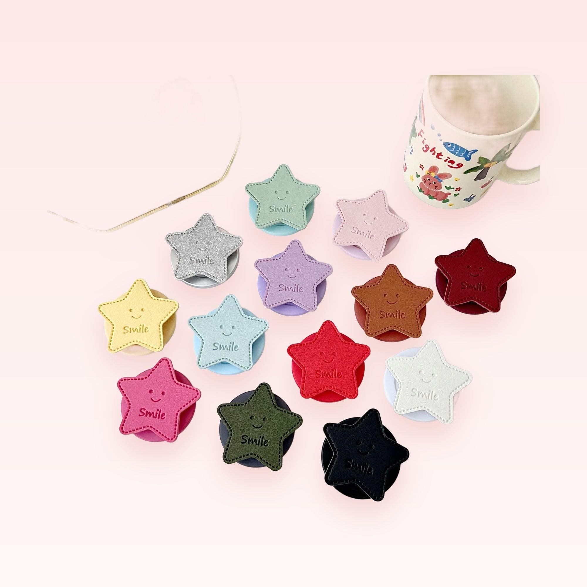 Cute Star Smile Phone Grip | Pastel Faux Leather Pop Socket Stand