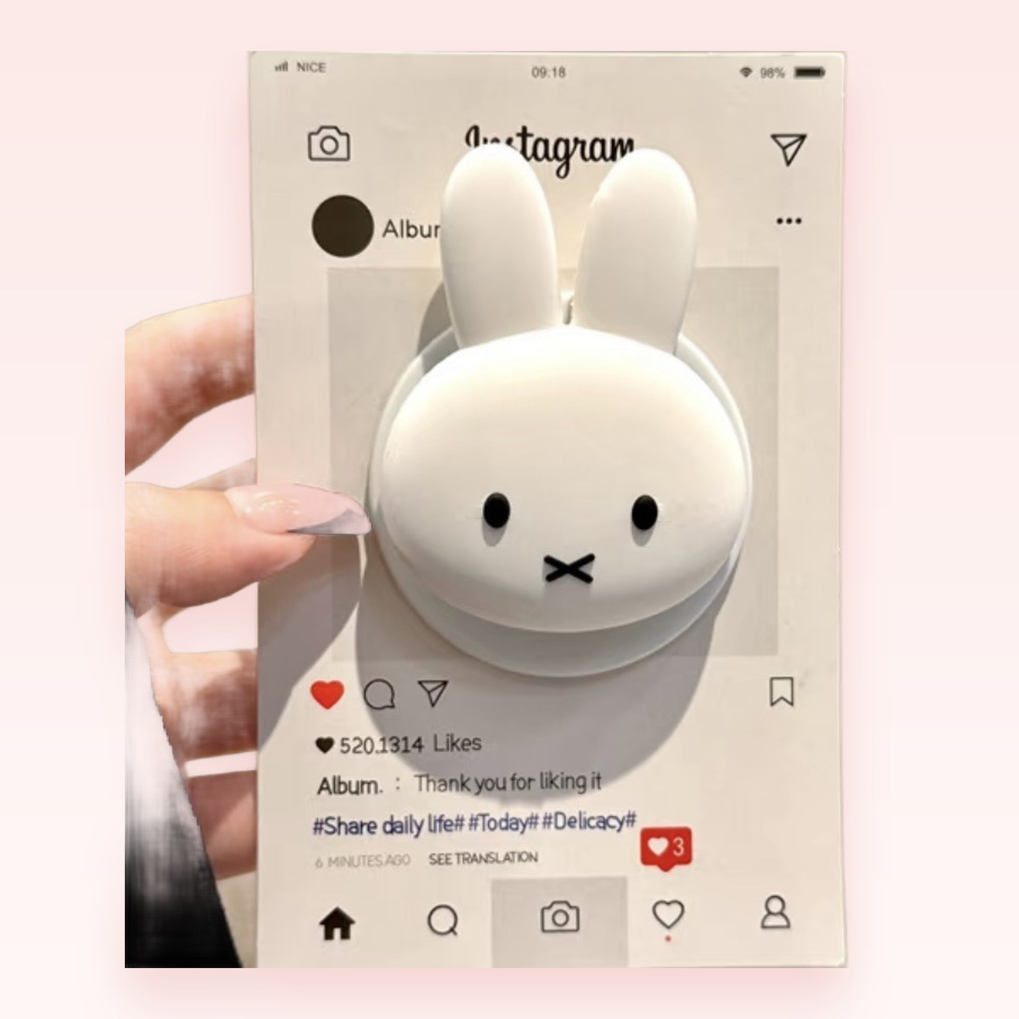 Cute White Miffy Bunny Phone Grip | Kawaii Pop Socket Stand