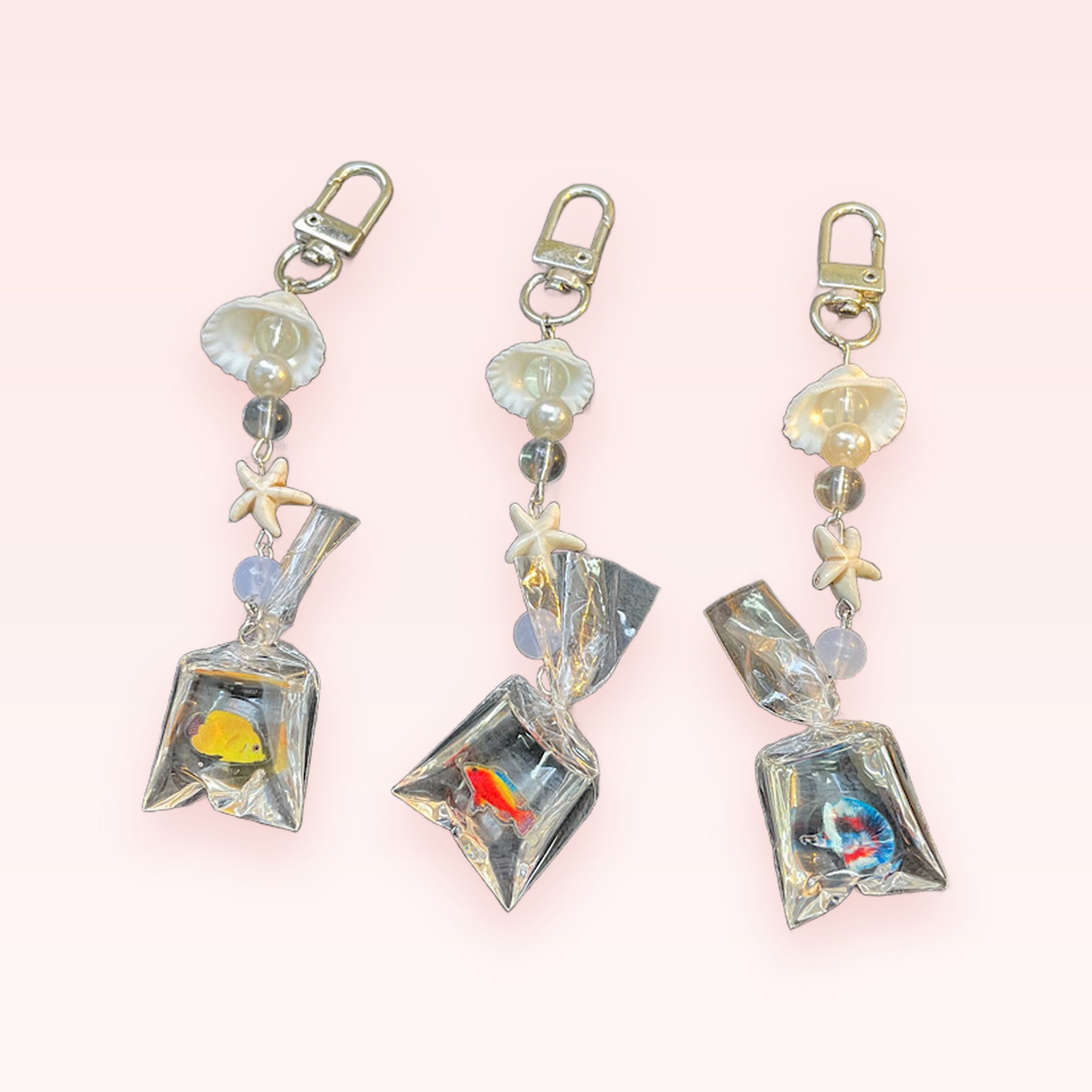Aesthetic Seashell & Starfish Fish Bag Phone Charm | Cute Ocean Life Keychain