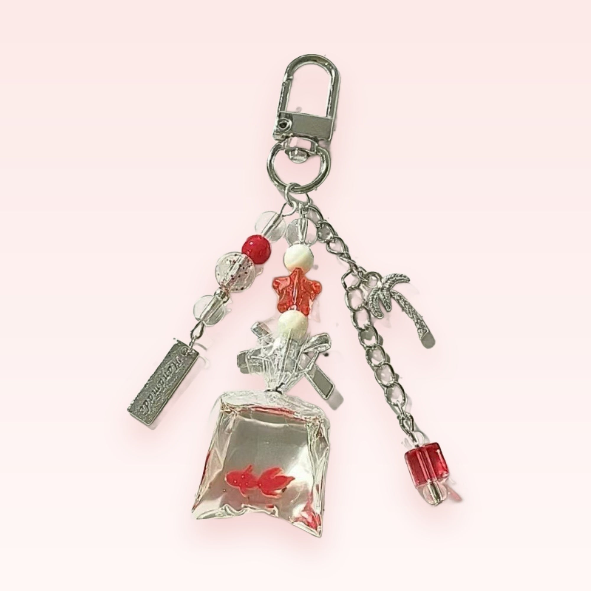 Kawaii Goldfish Bag Phone Charm | Red & Clear Beaded Keychain