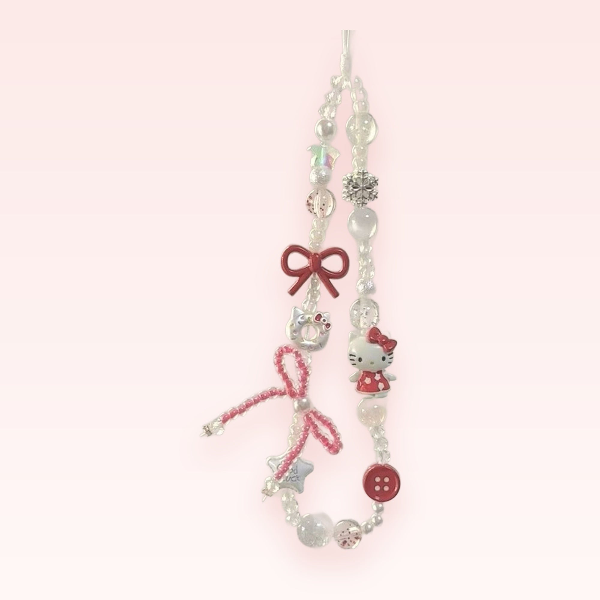 Kawaii Hello Kitty & Red Bow Phone Charm | Aesthetic Beaded Wrist Strap