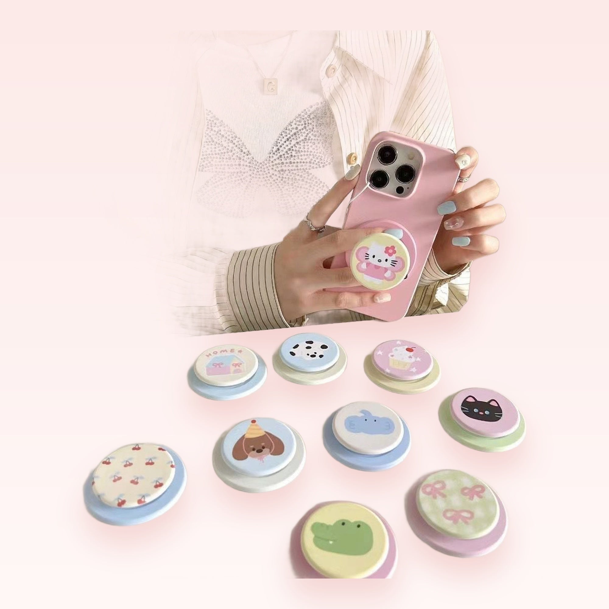 Cute Cartoon Animal & Pattern Phone Grip | Kawaii Pop Socket Stand for iPhone