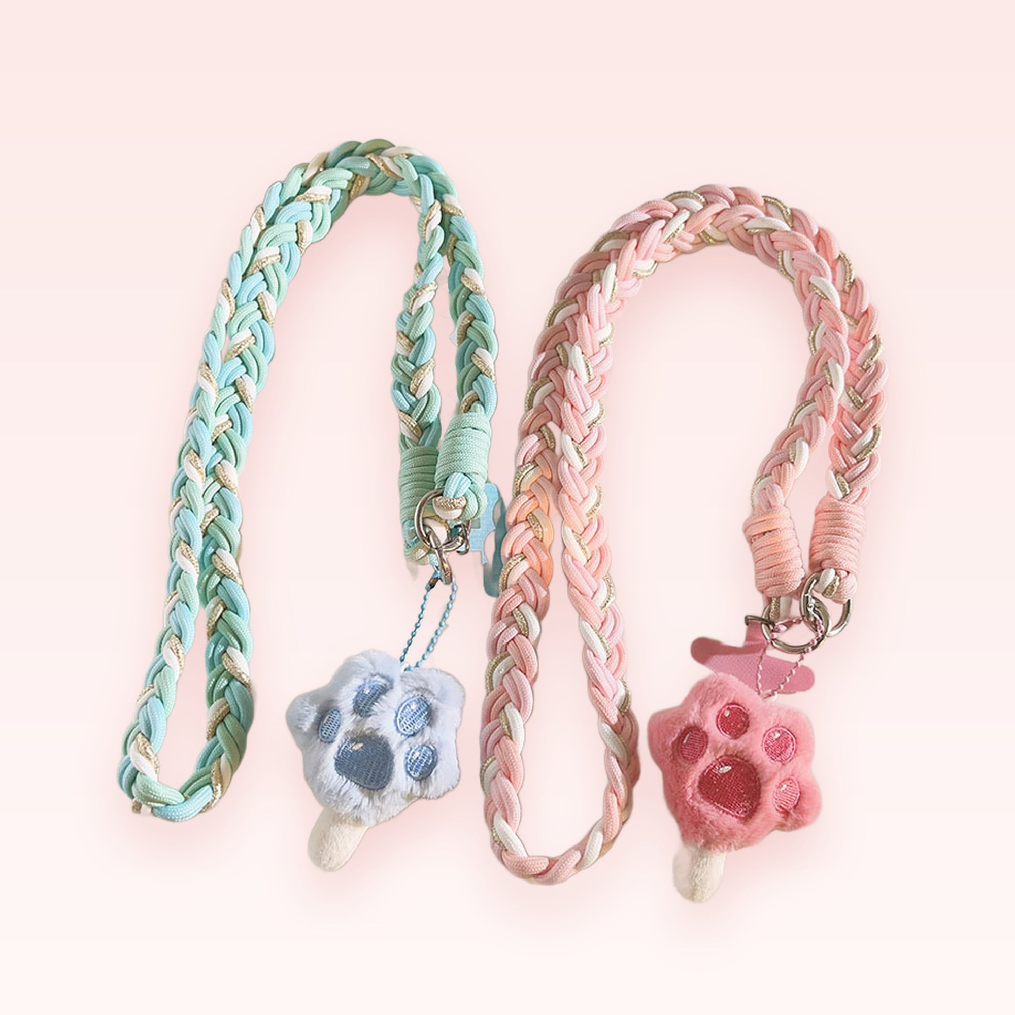Braided Pastel Lanyard Phone Charm | Kawaii Paw Print Ice Cream Wrist Strap