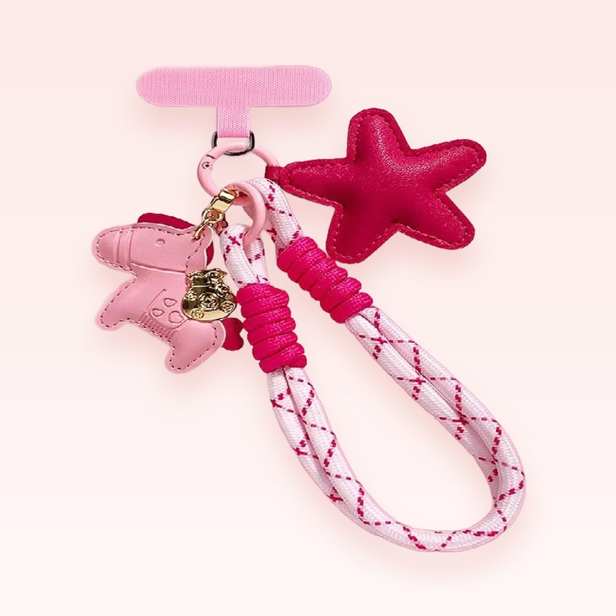 Kawaii Pink Horse & Star Phone Charm Lanyard | Cute Wrist Strap for Phone