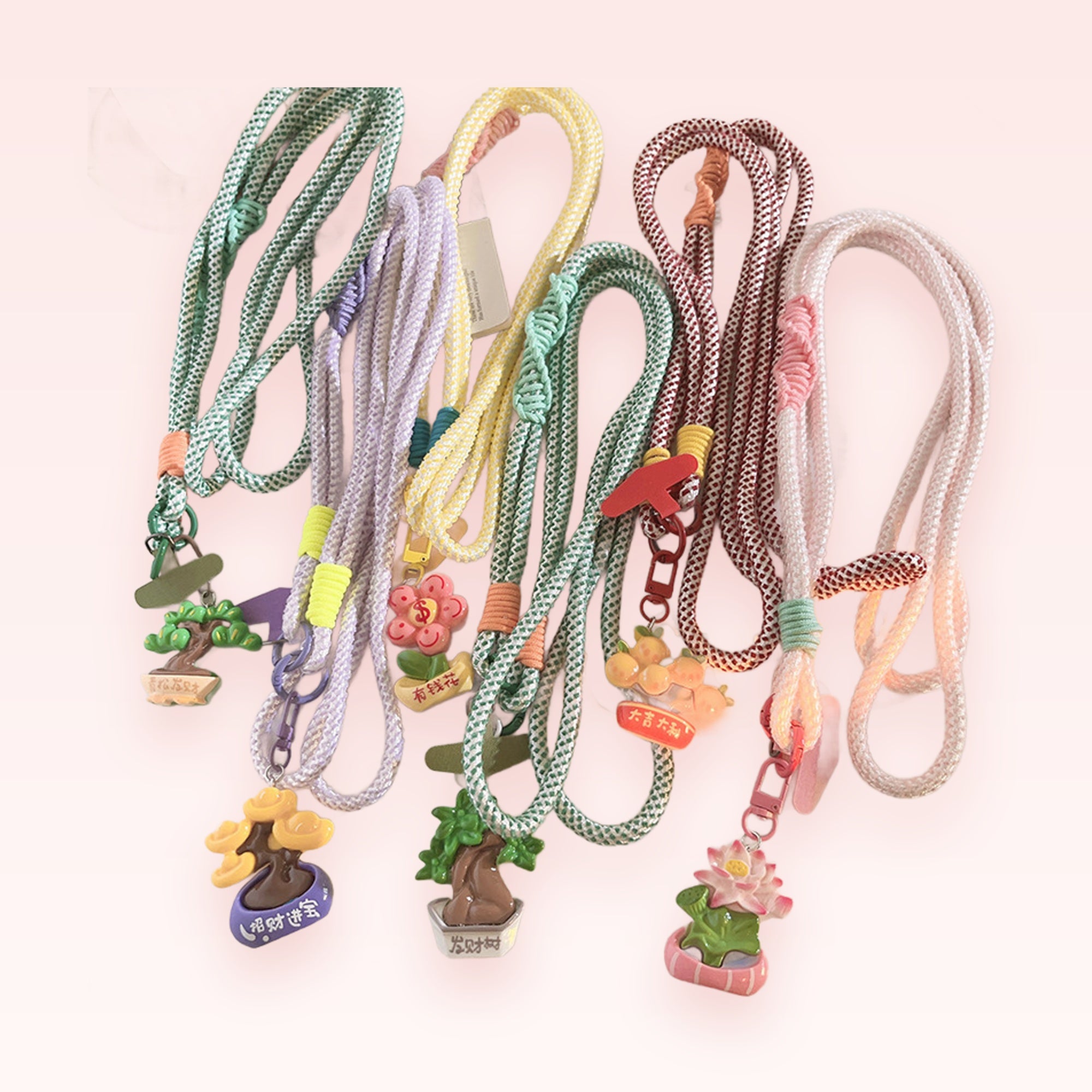 Kawaii Braided Rope Phone Lanyard with Lucky Charms | Aesthetic Wrist Strap