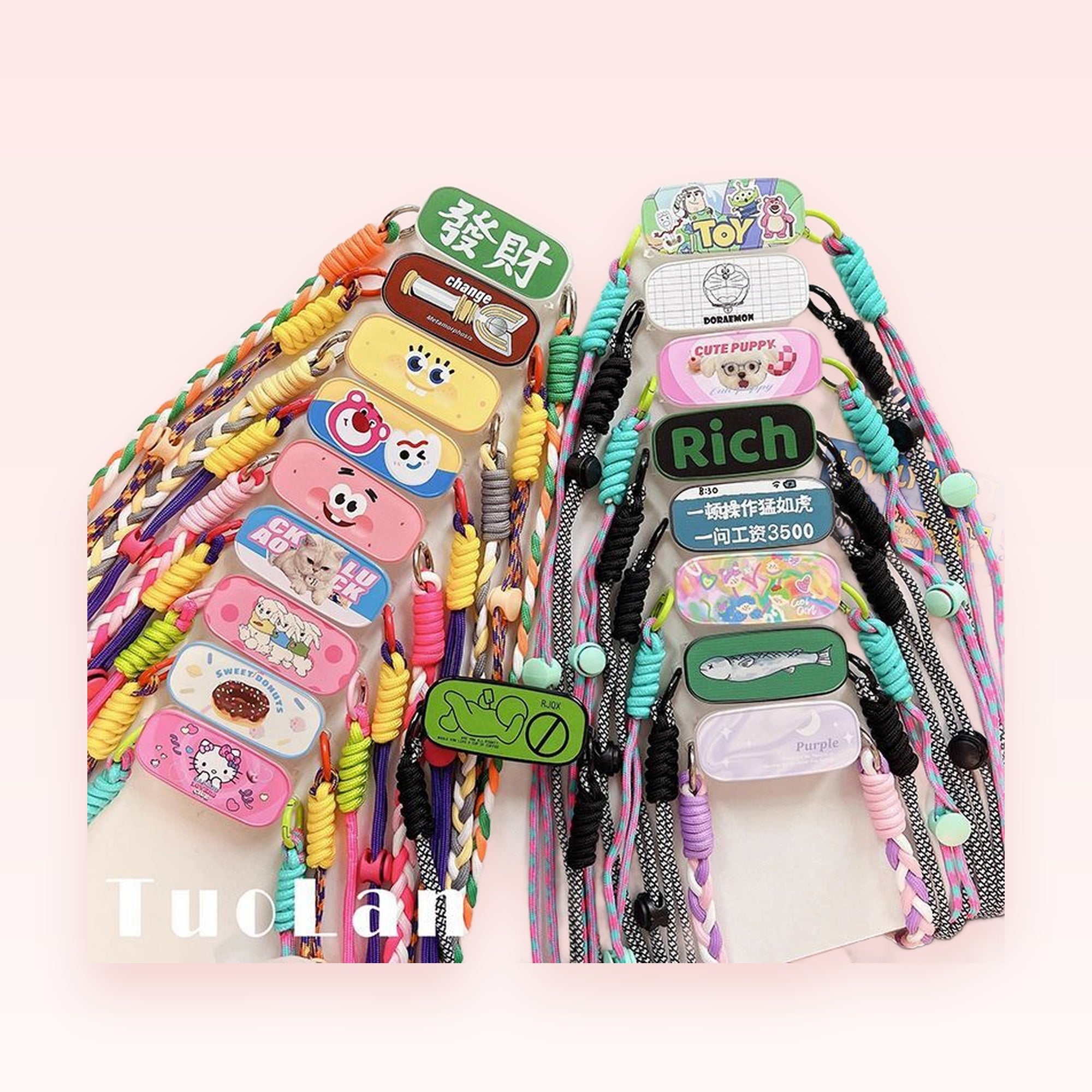 Kawaii Cartoon Character Phone Lanyard | Colorful Braided Crossbody Strap with Card Holder