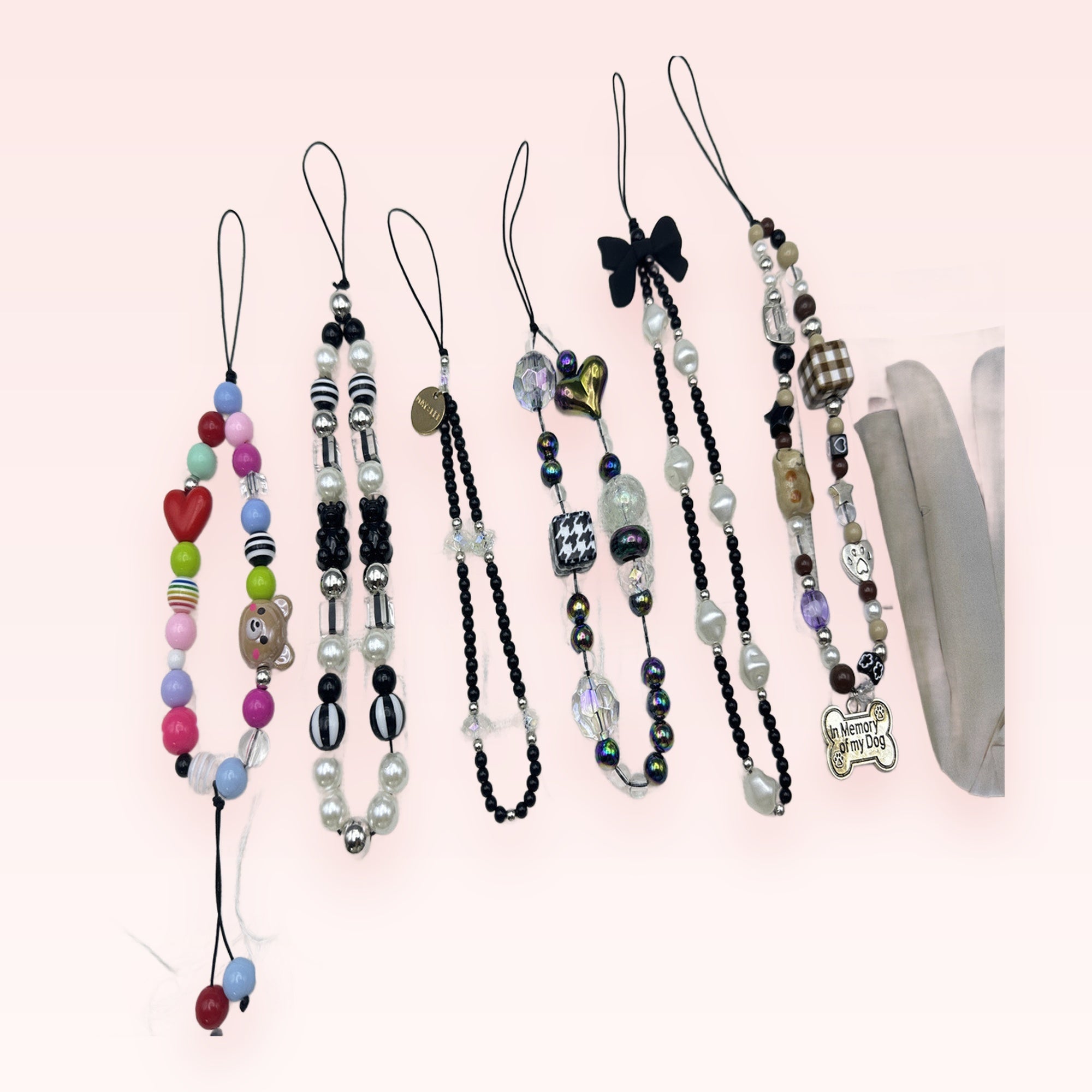 Aesthetic Beaded Phone Charm Strap Collection | Kawaii Pearl & Bear Wrist Lanyards