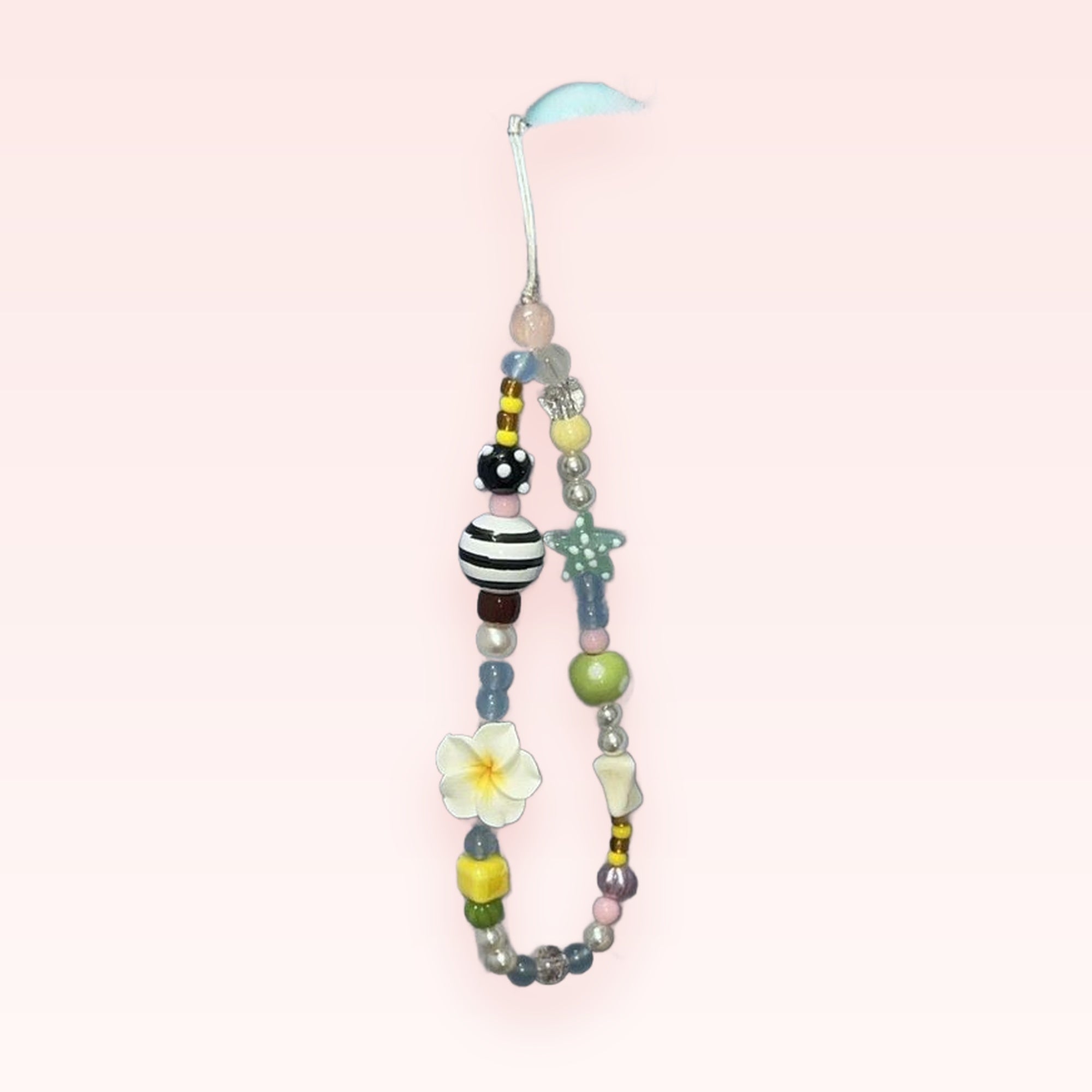 Kawaii Beaded Phone Charm Strap | Pastel Floral Star & Striped Bead Lanyard