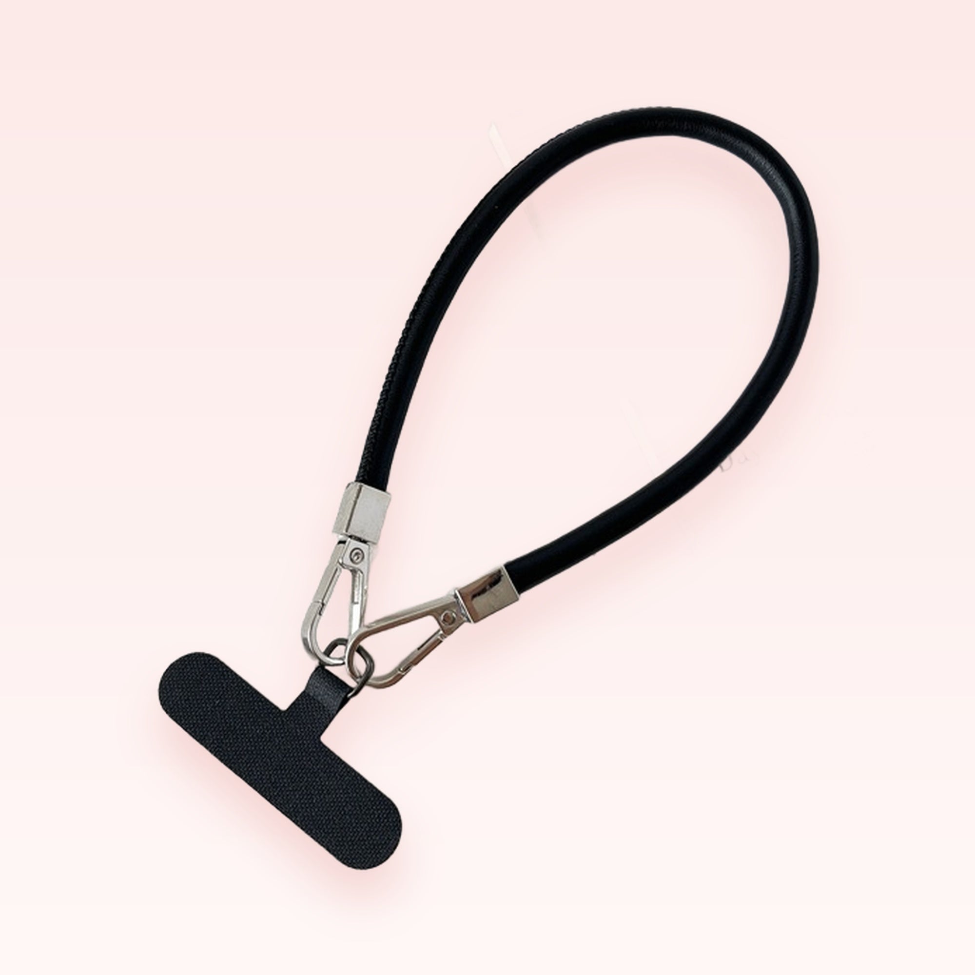Black Leather Phone Charm Strap | Minimalist Wrist Lanyard