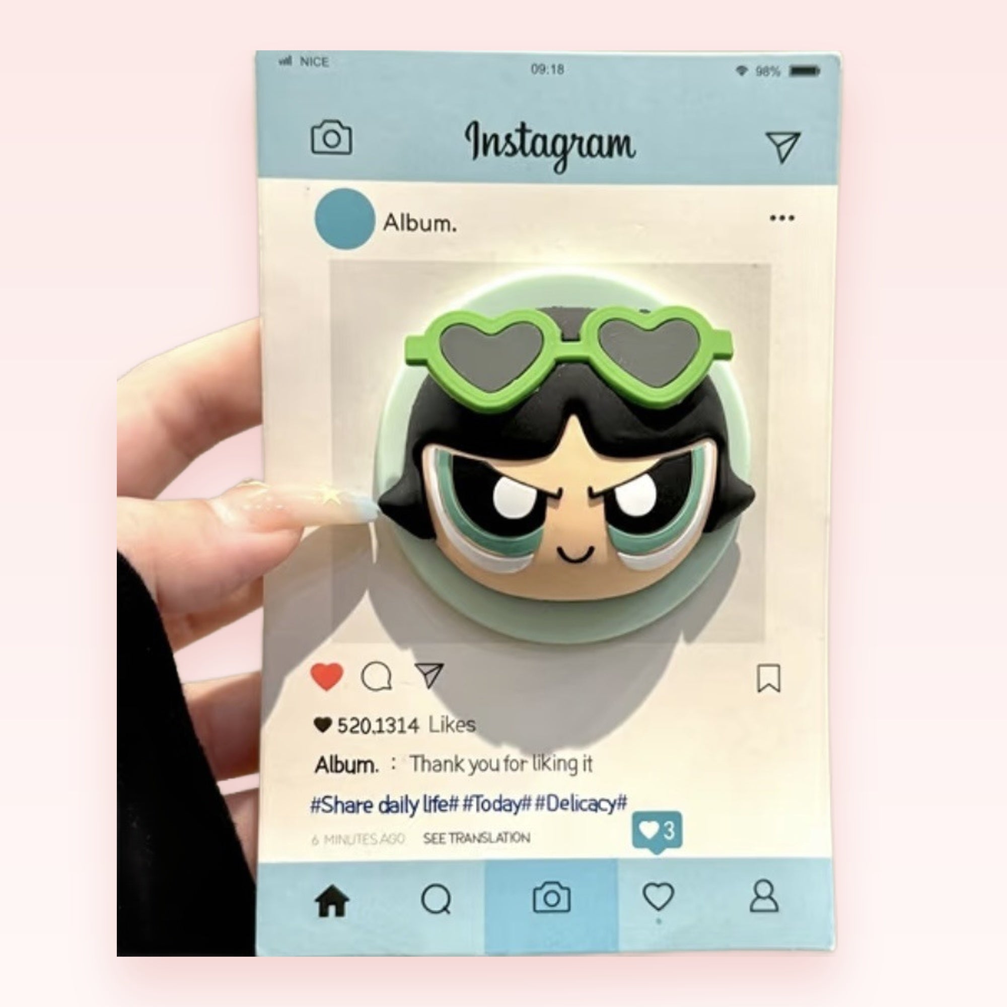 Kawaii Buttercup Powerpuff Girls Phone Grip | Cute Heart Sunglasses Pop Socket Stand