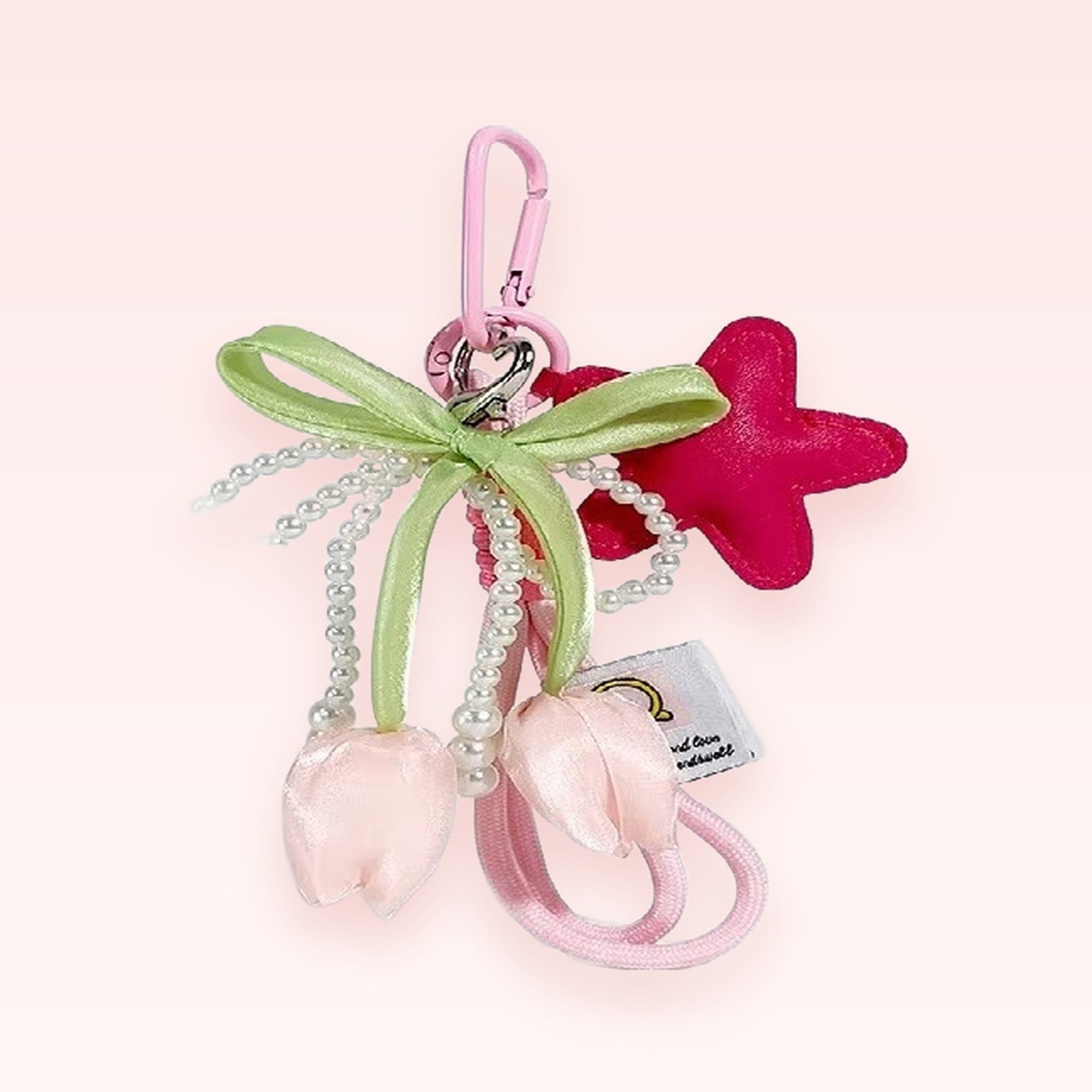 Kawaii Pink Tulip & Pearl Phone Charm | Aesthetic Floral Beaded Wrist Strap