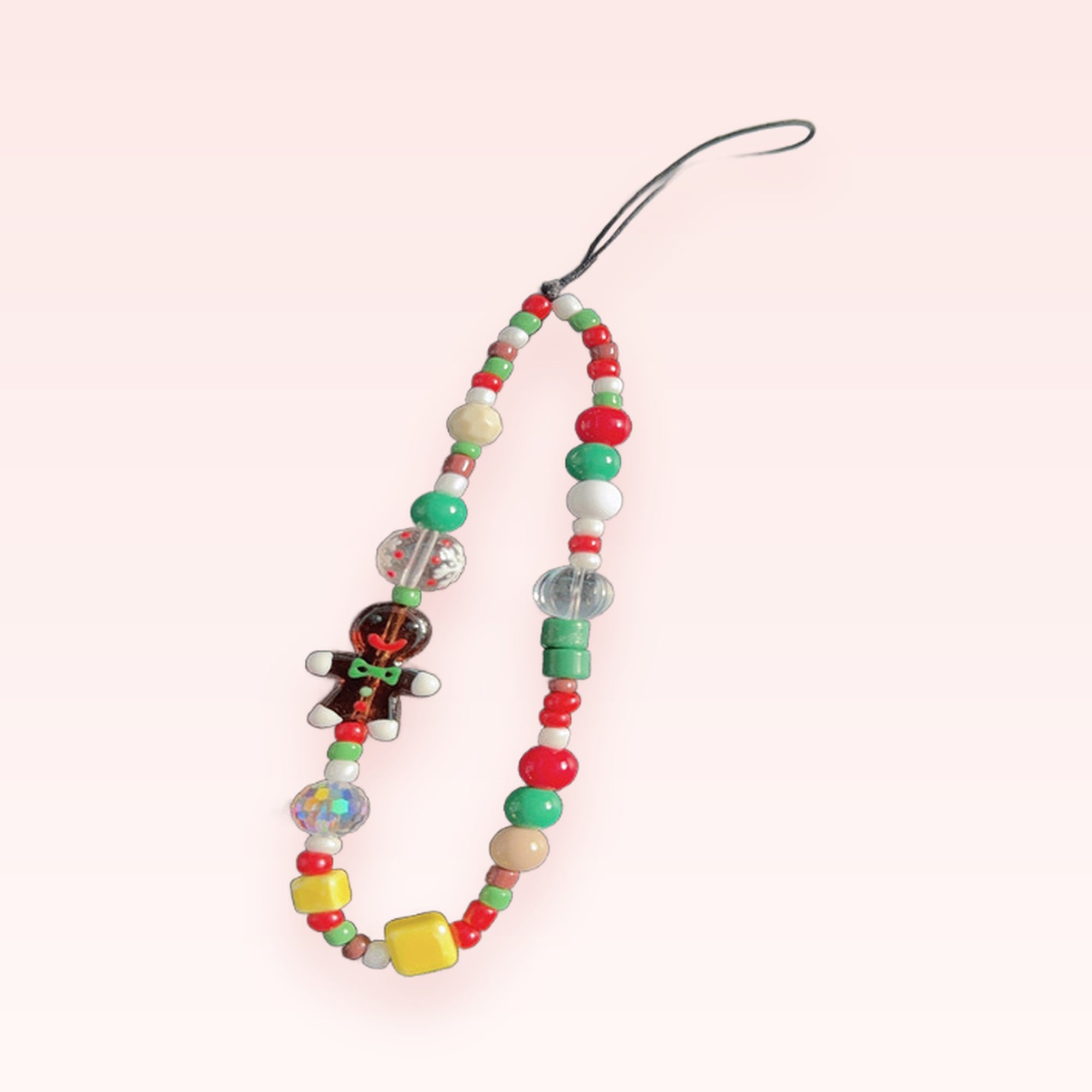 Christmas Gingerbread Man Phone Charm | Festive Beaded Wrist Strap
