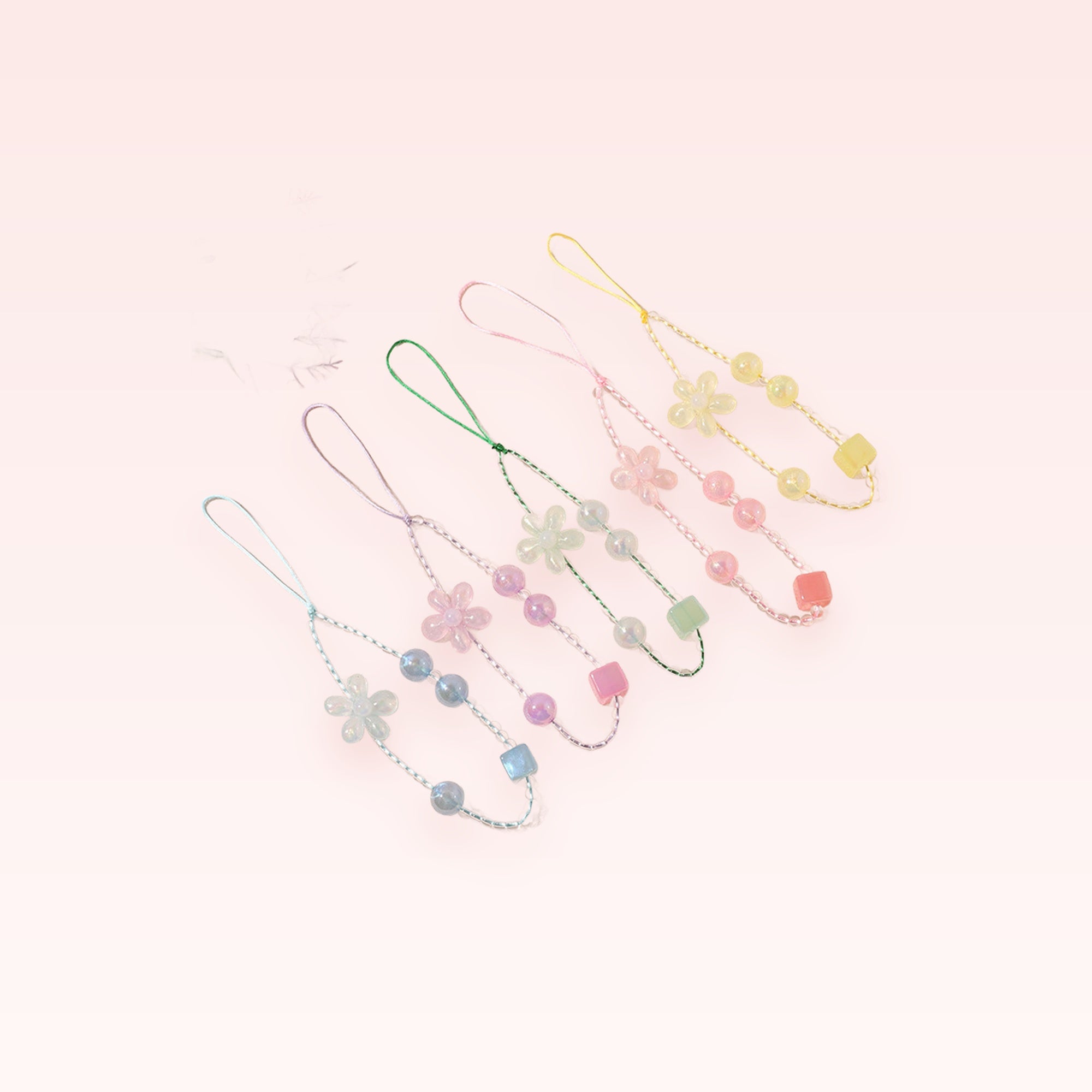 Kawaii Pastel Flower Bead Phone Charm Strap | Cute Wrist Lanyard