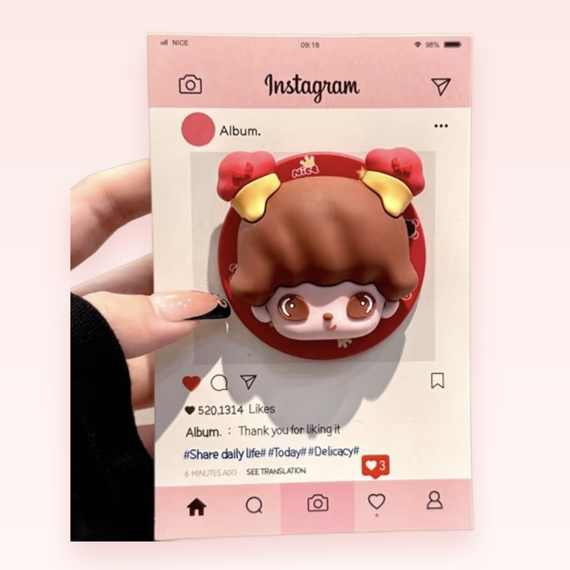Kawaii Instagram Post Phone Grip | Cute Cartoon Girl Pop Socket Stand