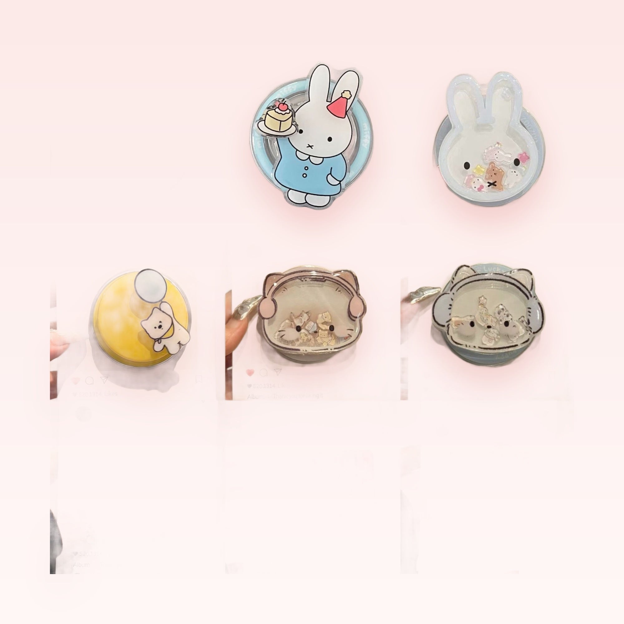 Kawaii Cartoon Character Liquid Glitter Phone Grip | Cute Pop Socket Stand for Girls