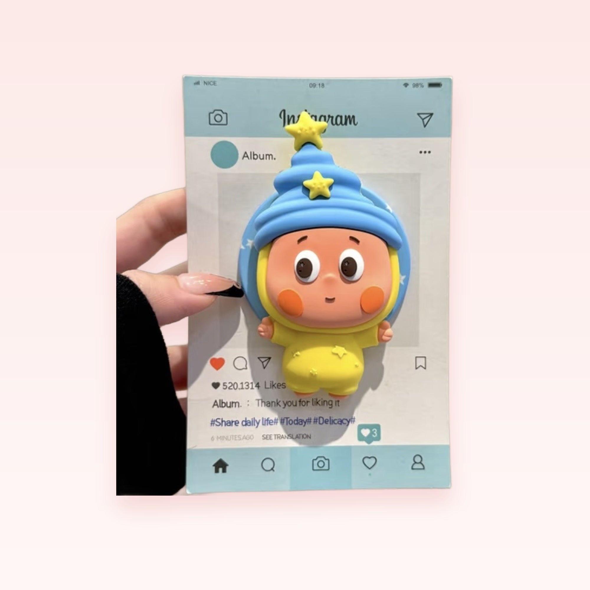 Cute Blue & Yellow Starry Character Phone Grip | Kawaii Silicone Pop Socket Stand