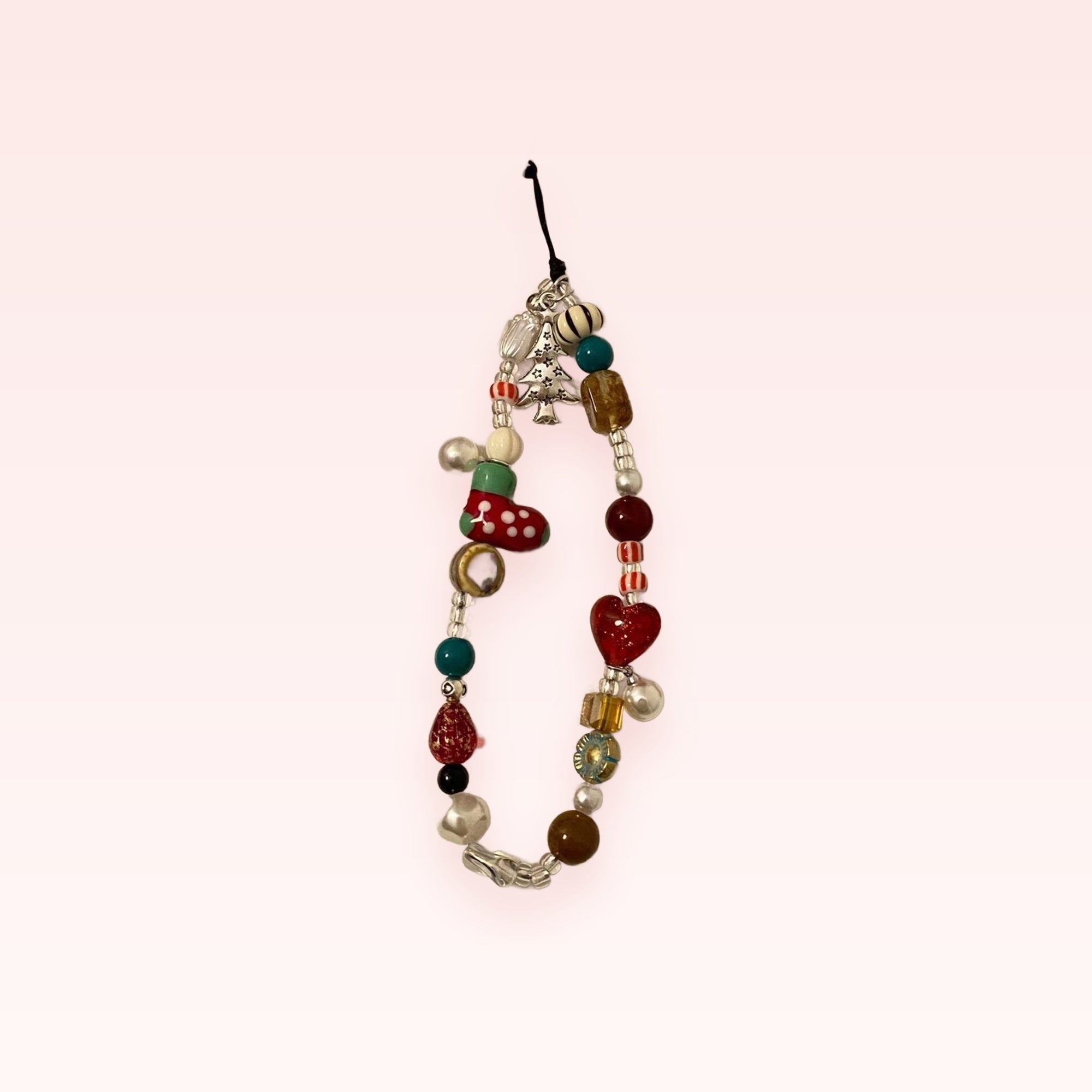Kawaii Christmas Beaded Phone Charm | Festive Holiday Wrist Strap with Charms