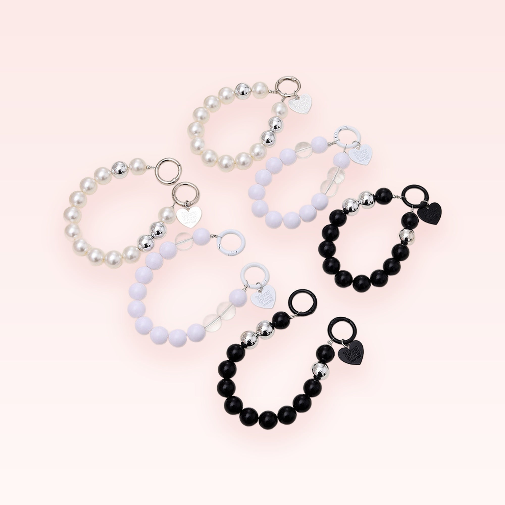 Aesthetic Pearl & Beaded Phone Charm Wristlet | Cute Heart Keychain Strap