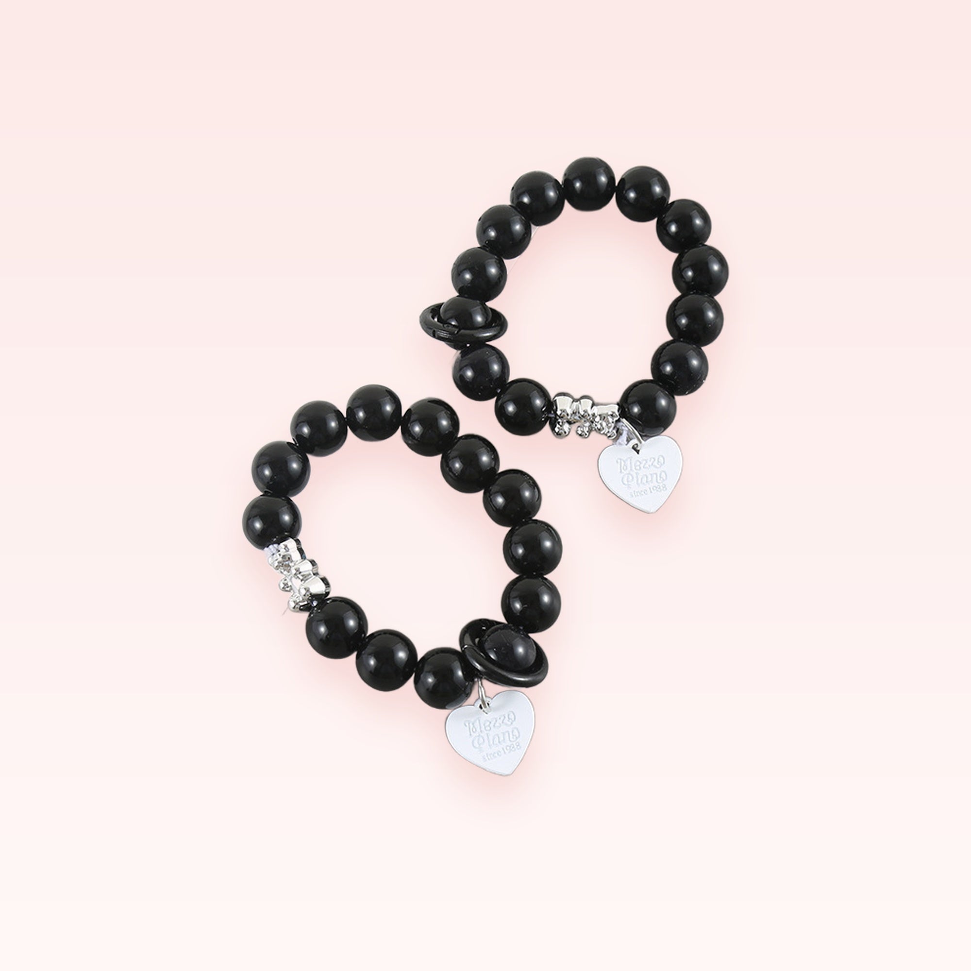 Chic Black Bead Phone Charm Strap | Heart Tag Wrist Lanyard