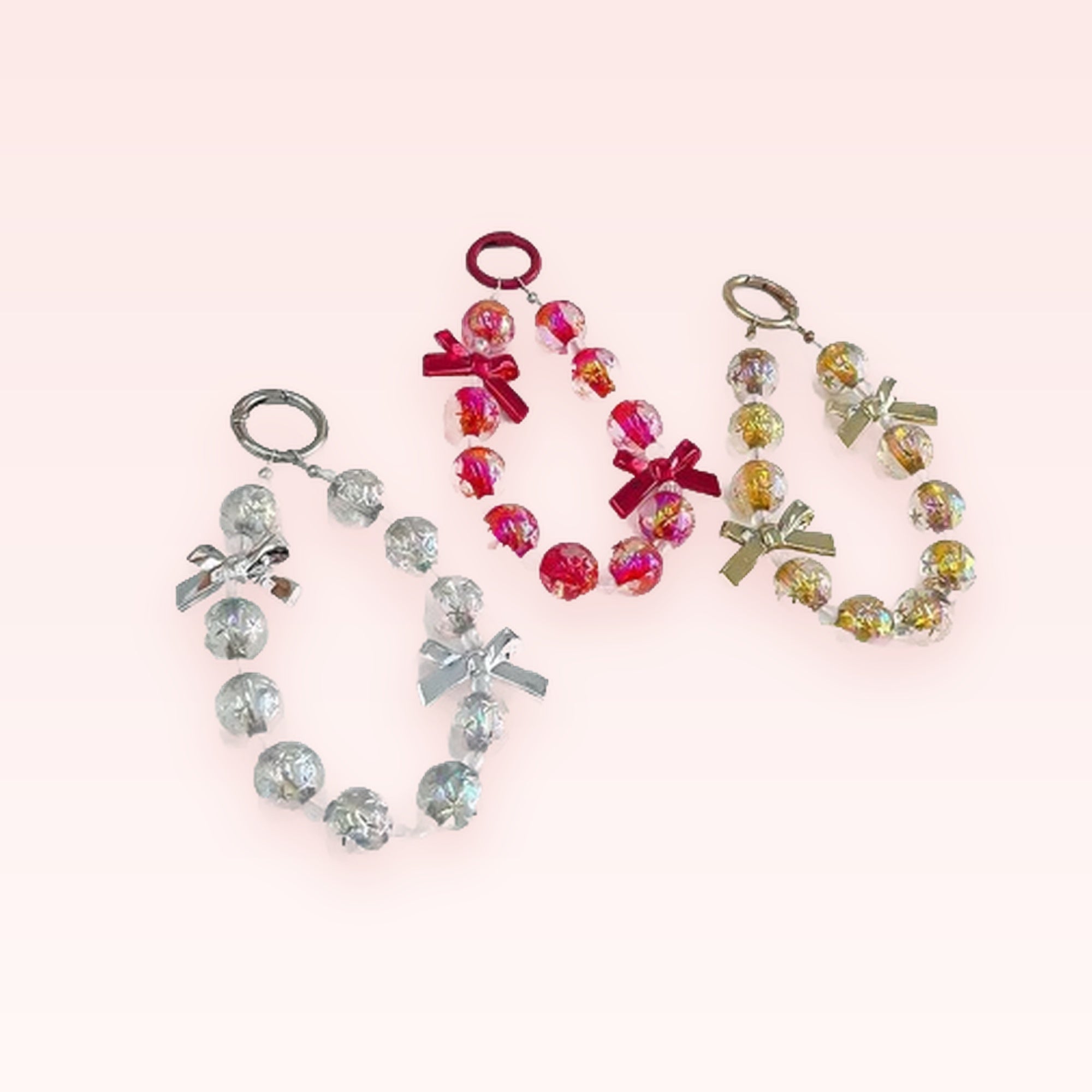 Sparkly Beaded Bow Phone Charm Strap | Y2K Aesthetic Wrist Lanyard