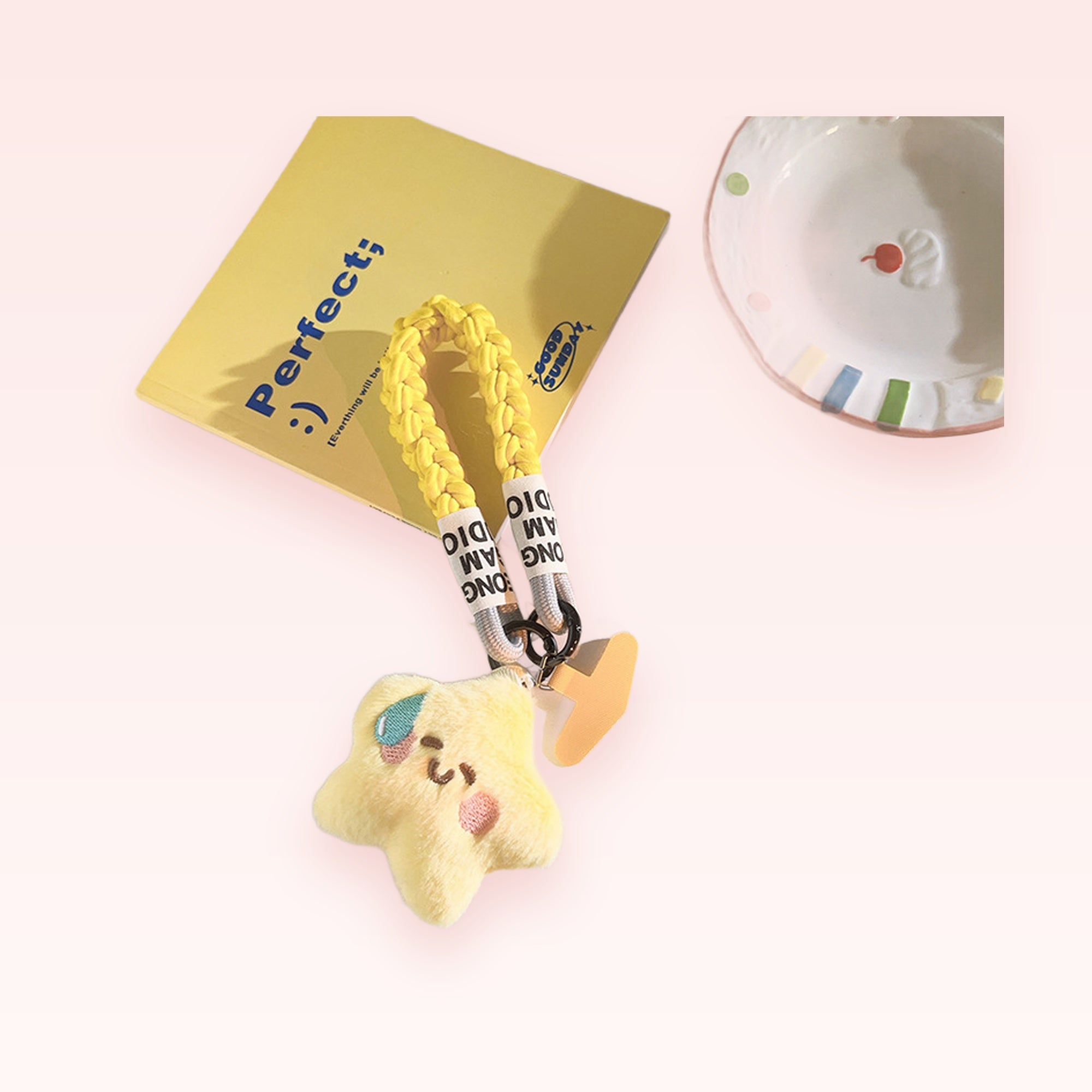 Cute Yellow Braided Star Phone Charm | Plush Kawaii Wrist Lanyard