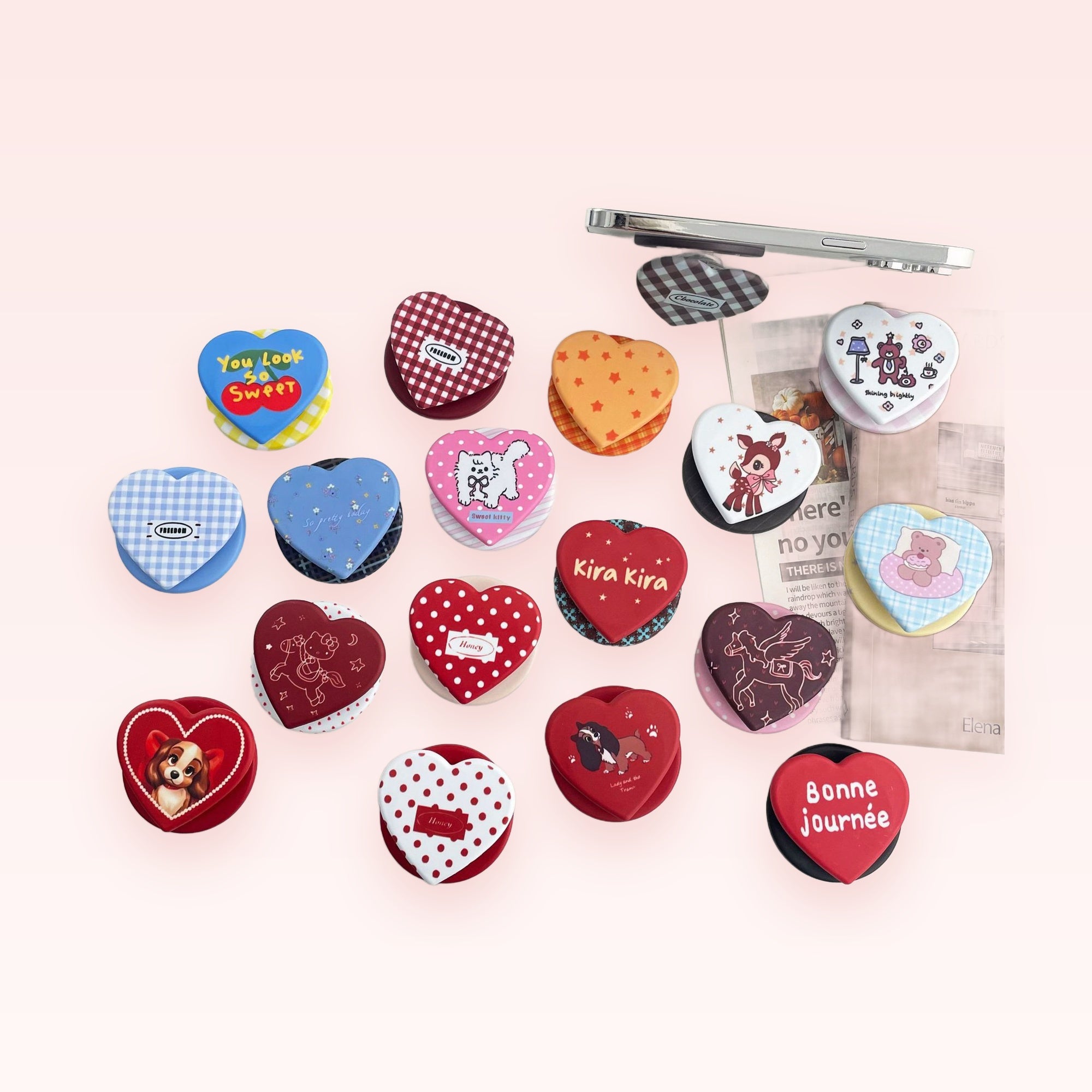 Kawaii Heart Phone Grips | Cute Pop Socket Stands with Various Designs