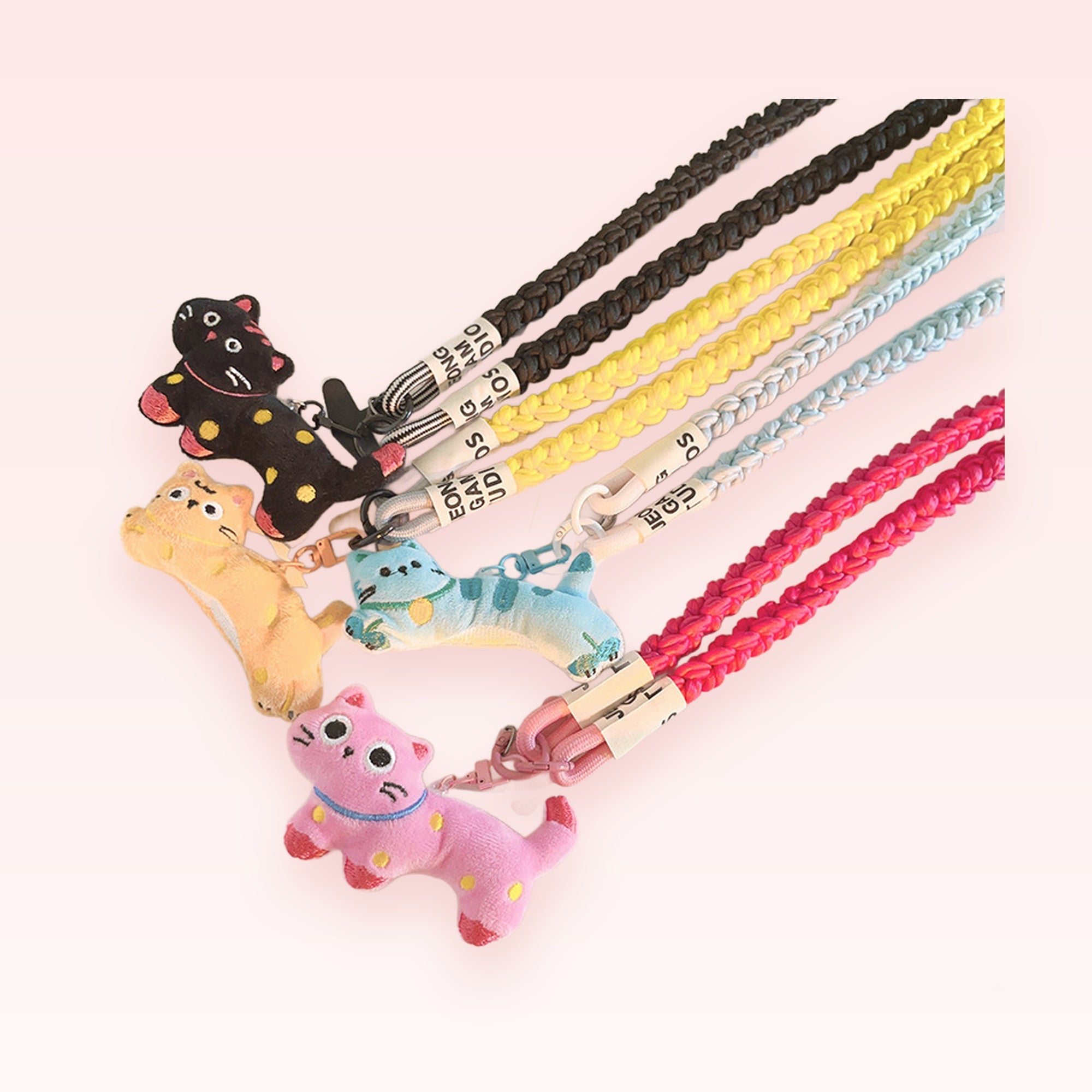 Kawaii Braided Lanyard Phone Charm with Plush Cat Pendant | Cute Wrist Strap for Phone