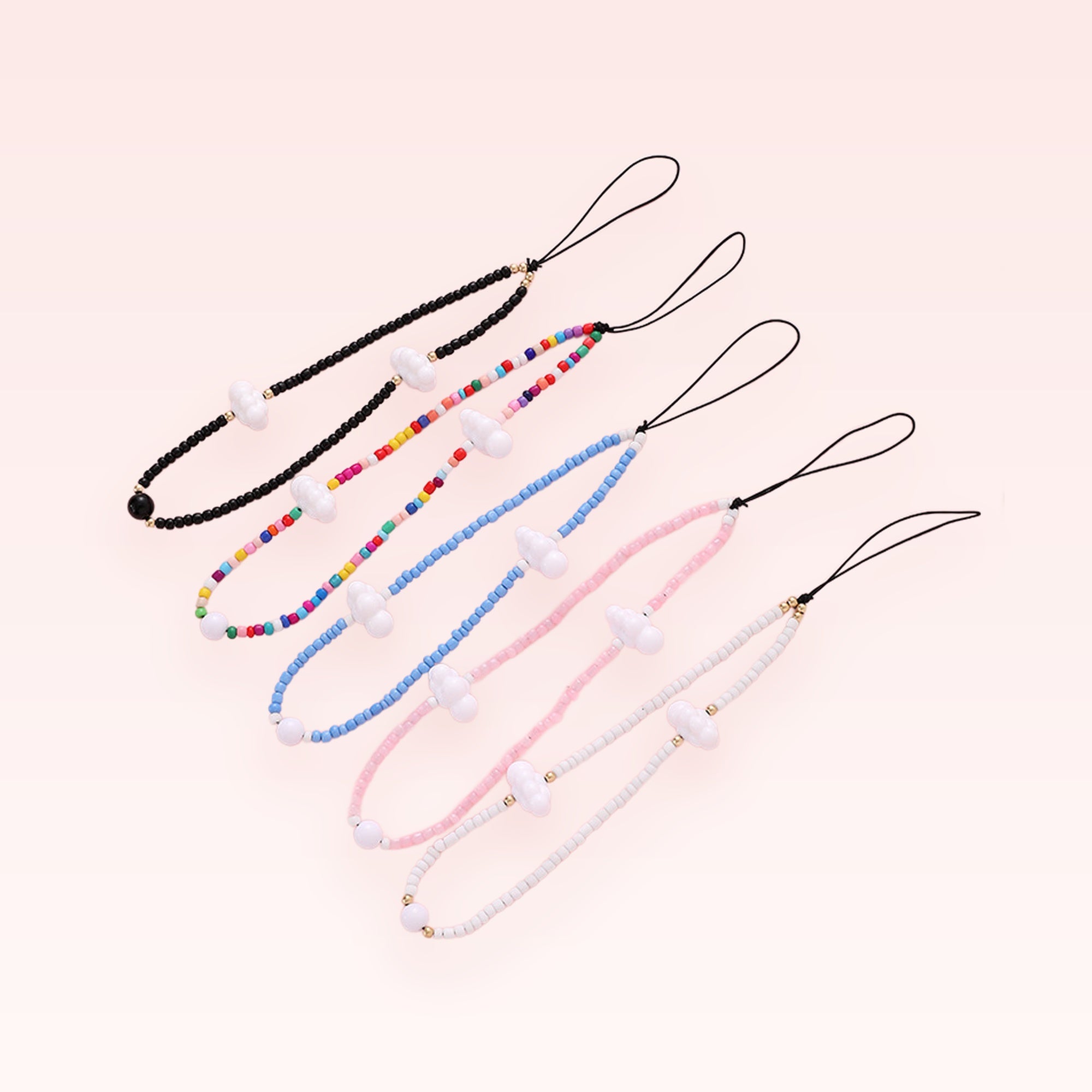 Aesthetic Cloud Beaded Phone Charm Strap | Cute Pastel Rainbow Wrist Lanyard