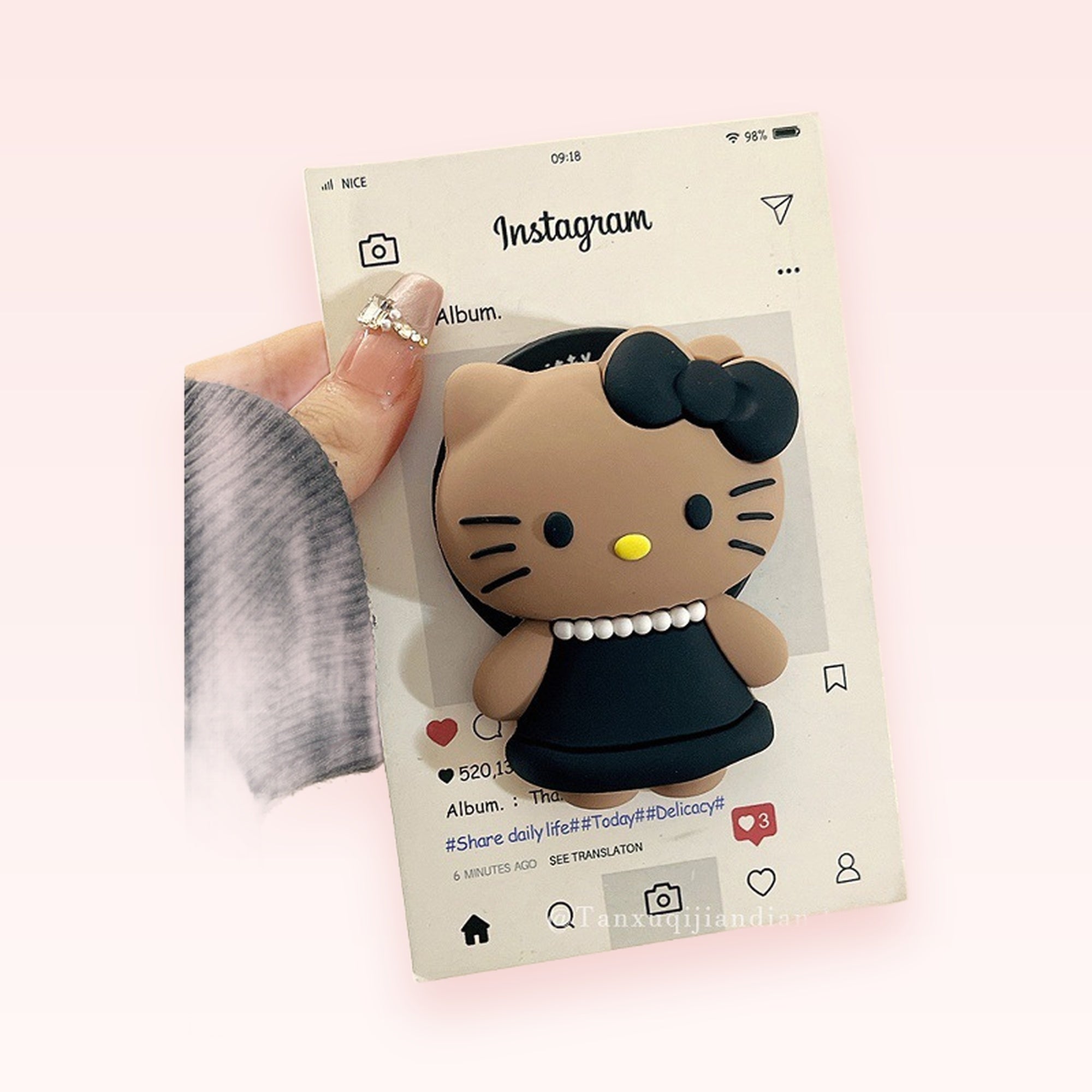 Cute Hello Kitty Black Dress Phone Grip | Kawaii Pop Socket Stand