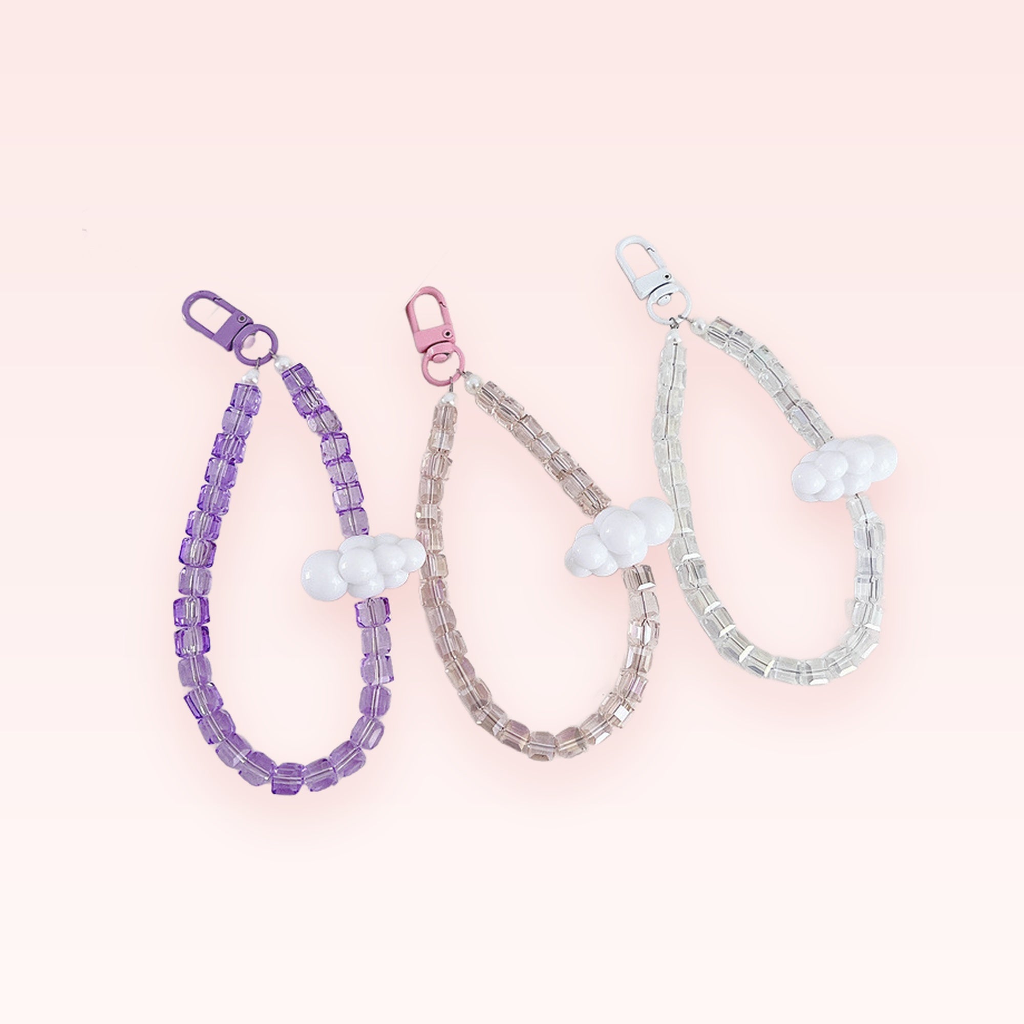 Pastel Cube Bead Cloud Phone Charm | Cute Beaded Wrist Strap Lanyard