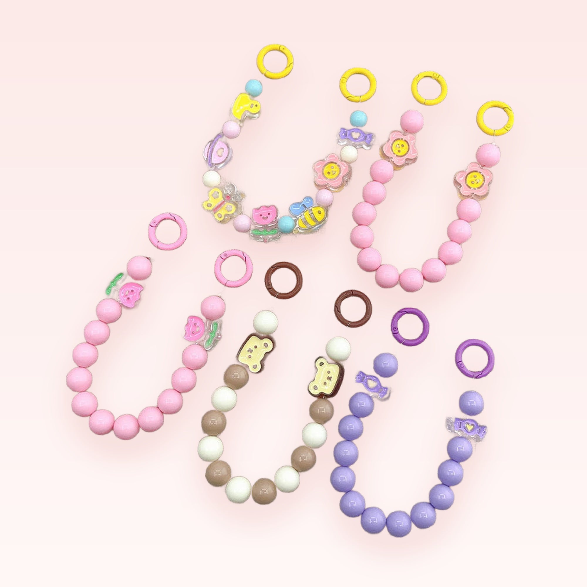 Kawaii Pastel Beaded Phone Charm Straps | Cute Animal & Flower Wrist Lanyards