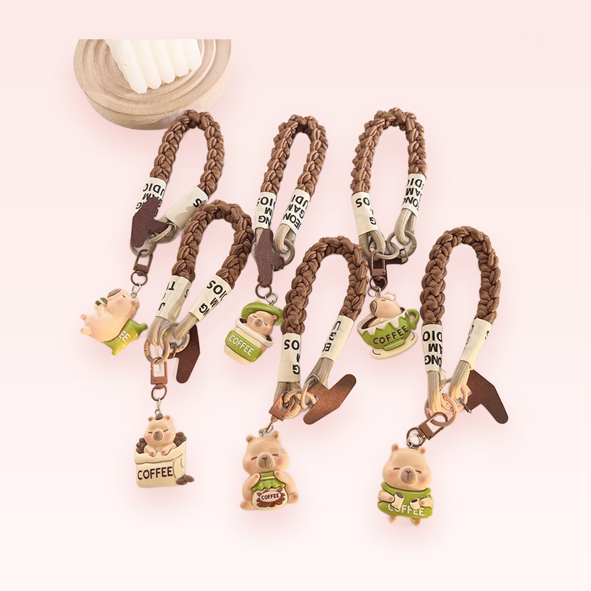 Cute Coffee Bear Braided Phone Charm Strap | Kawaii Animal Wrist Lanyard