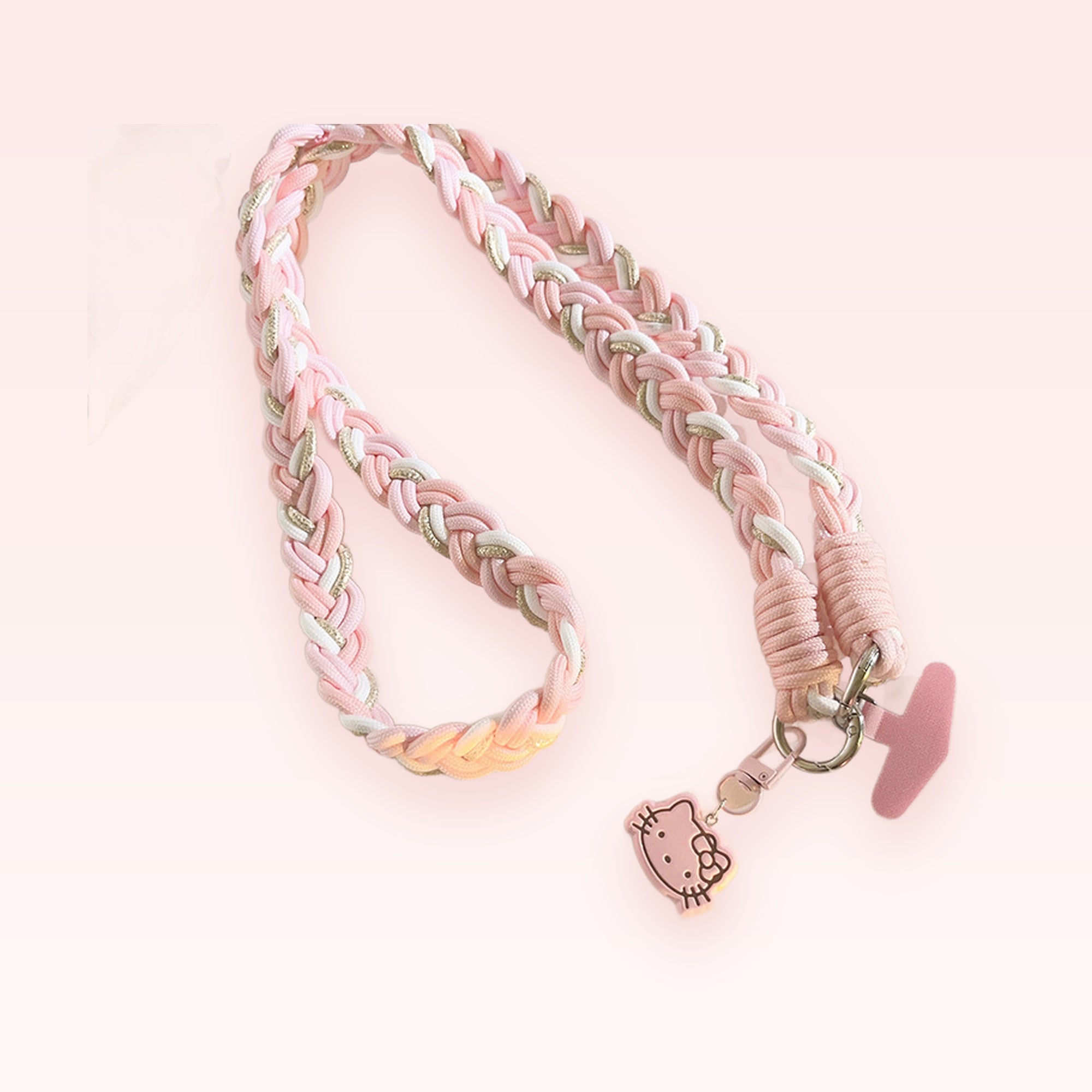Braided Pink & White Lanyard Phone Charm | Hello Kitty Wrist Strap