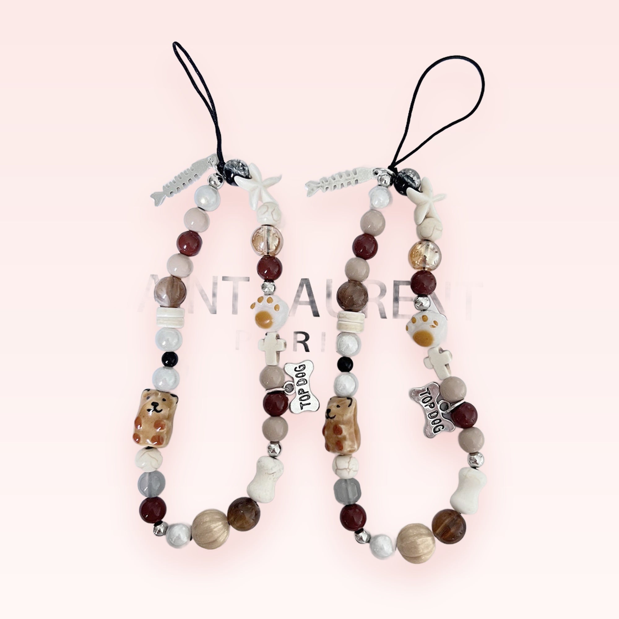 Cute Dog & Paw Print Beaded Phone Charm | Aesthetic Earth Tone Wrist Lanyard