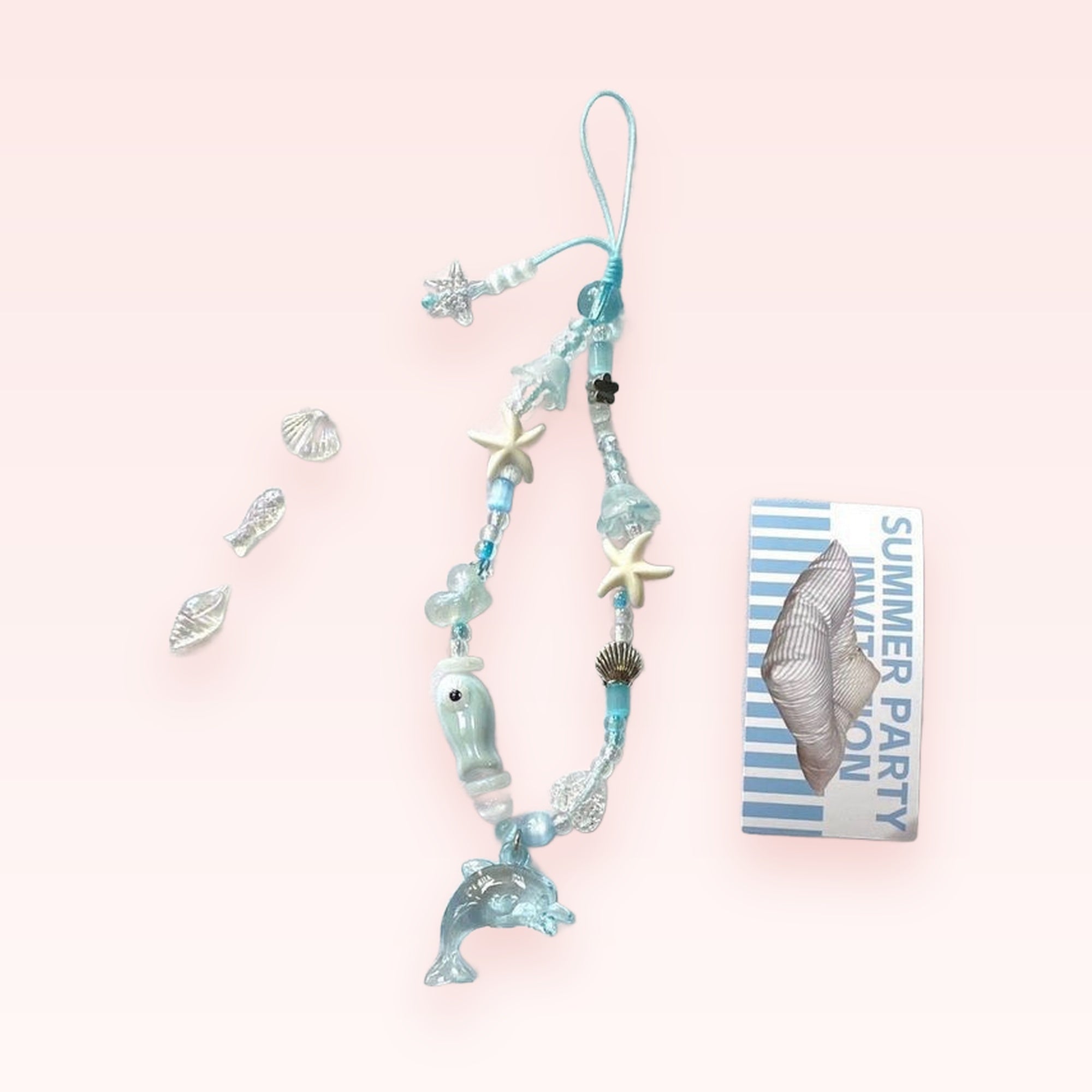 Aesthetic Blue Ocean Sea Life Phone Charm Strap | Cute Beaded Wrist Lanyard