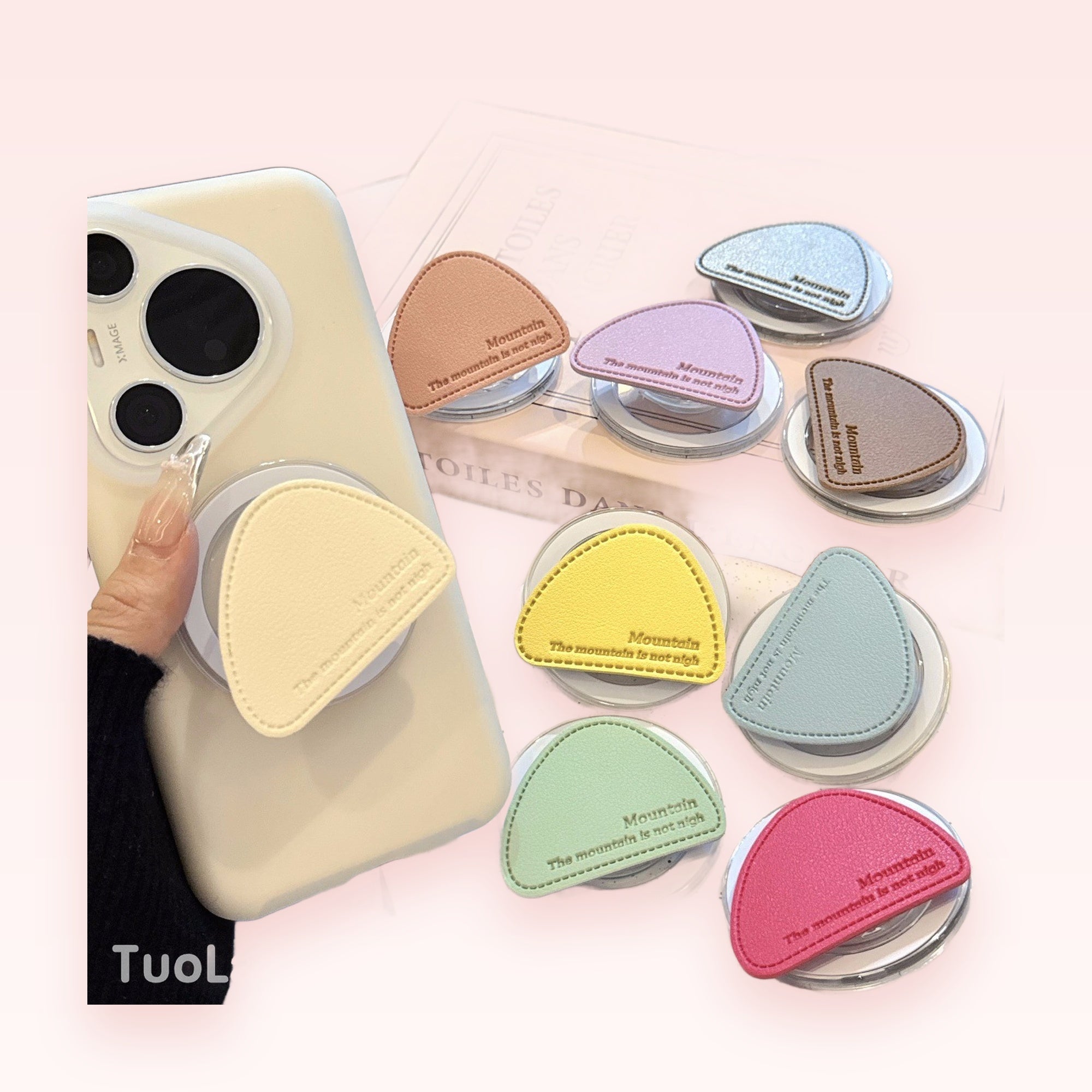 Pastel Faux Leather Mountain Phone Grip | Cute Triangle Pop Socket Stand